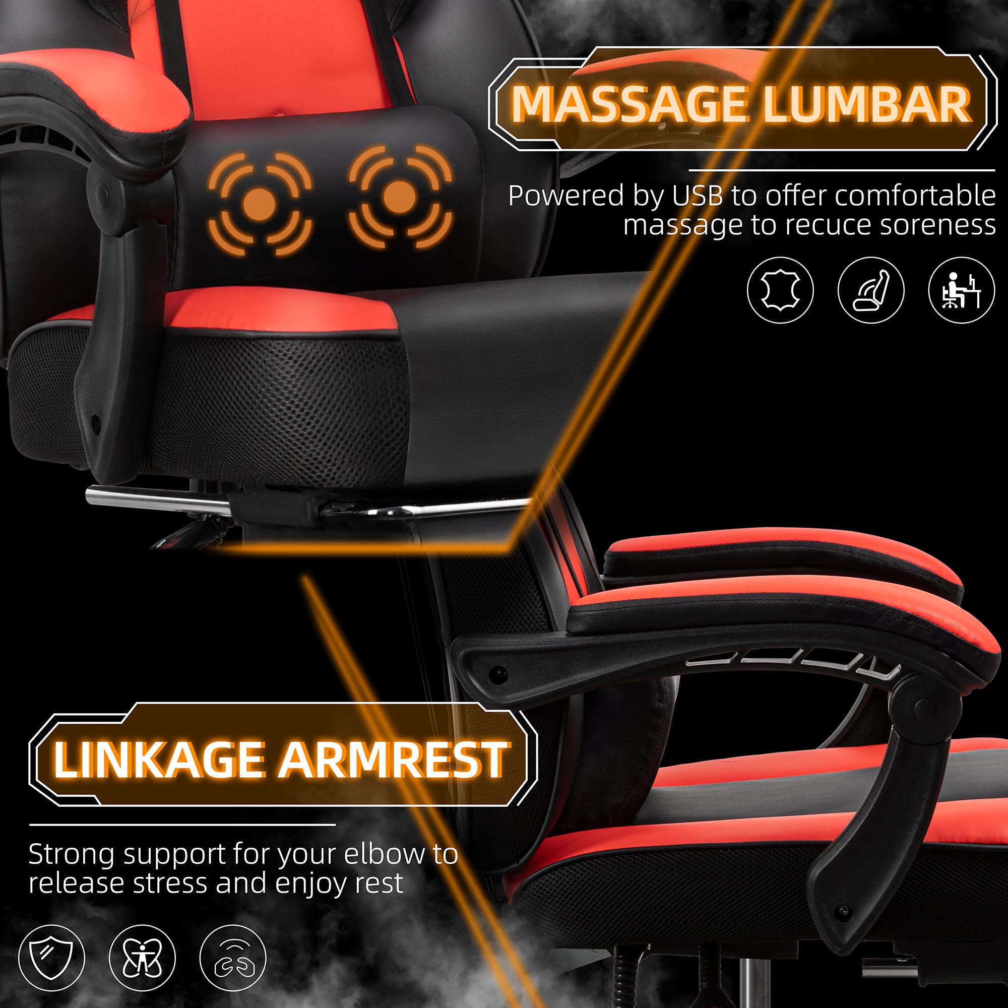 Ergonomic Gaming Chair with Footrest & Massage Lumbar Support