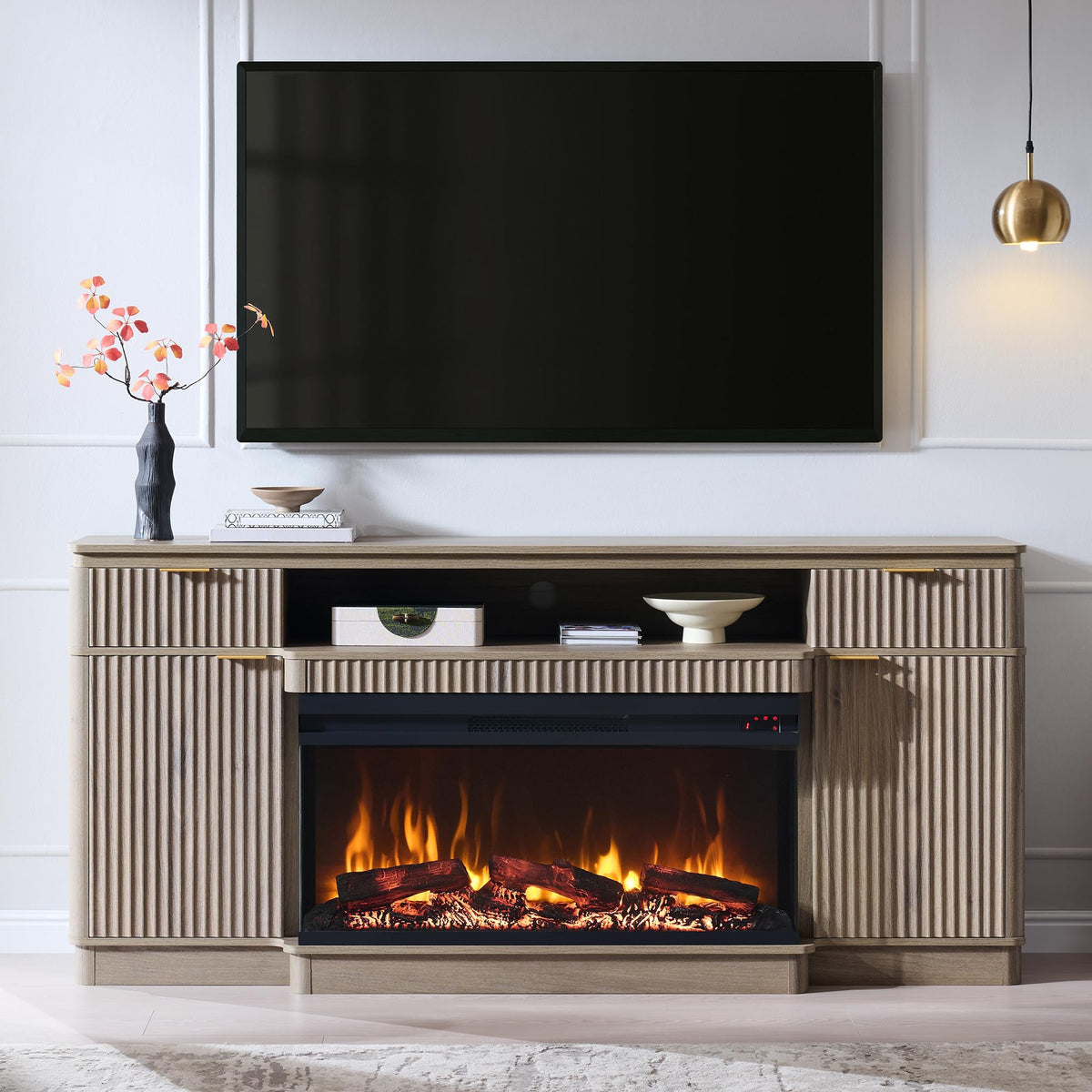 Fluted Fireplace TV Stand