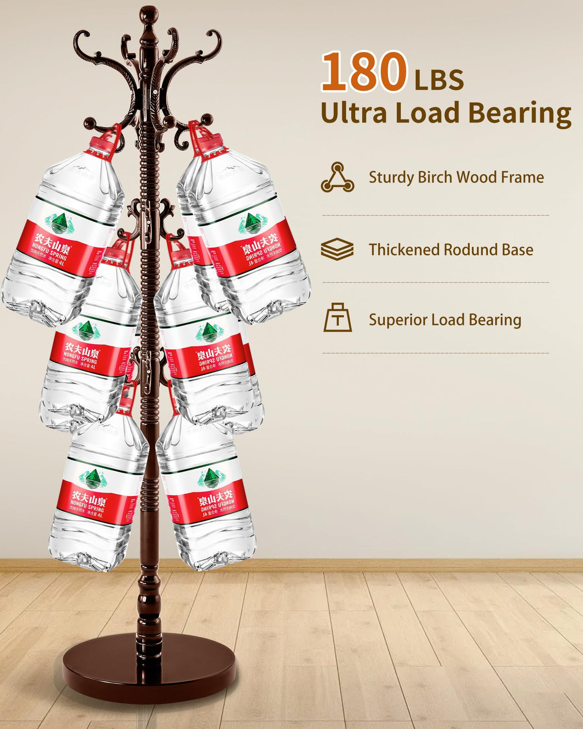 Solid Wood Coat Rack with 14 Hooks
