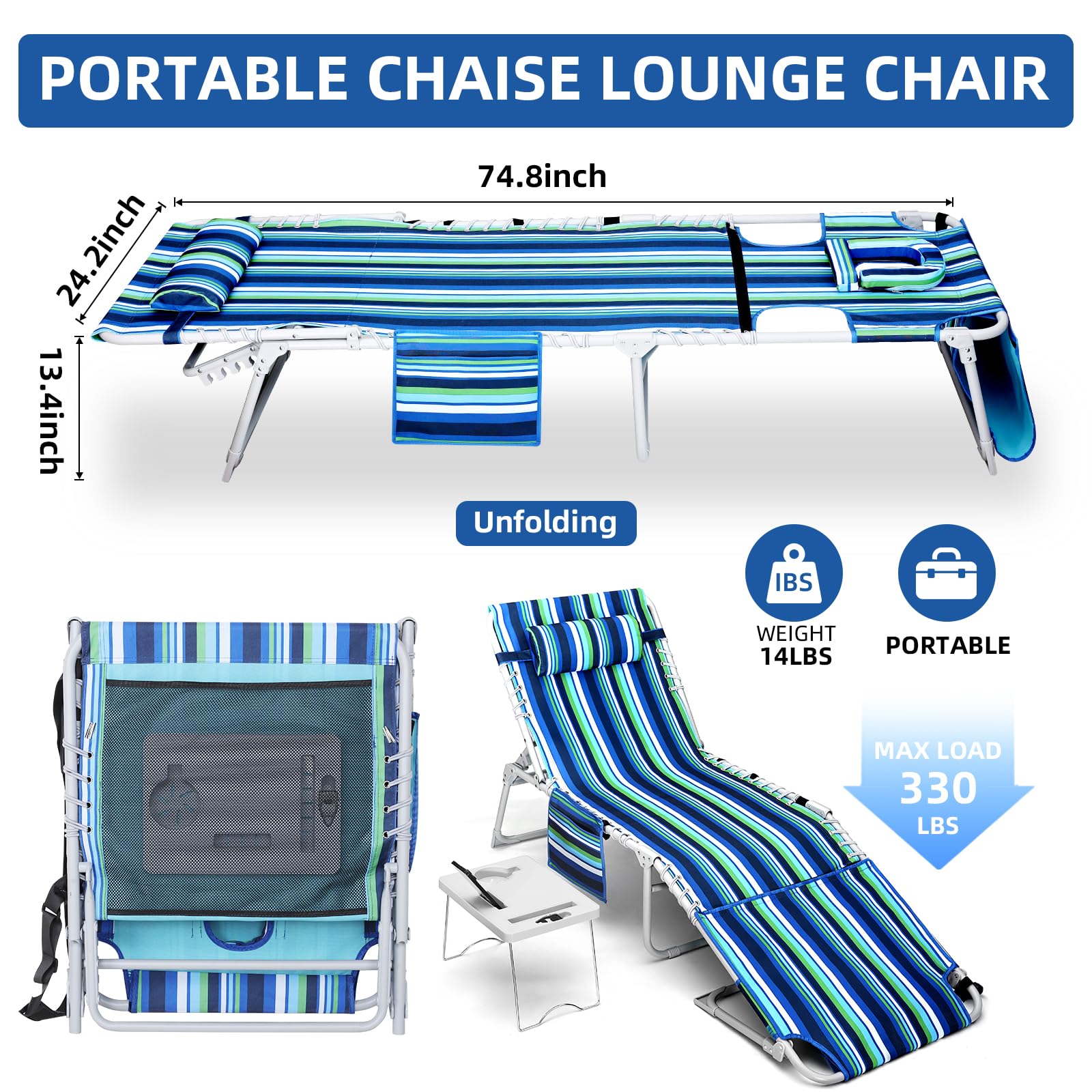 3-in-1 Outdoor Lounge Chair with Face Hole & Folding Side Table