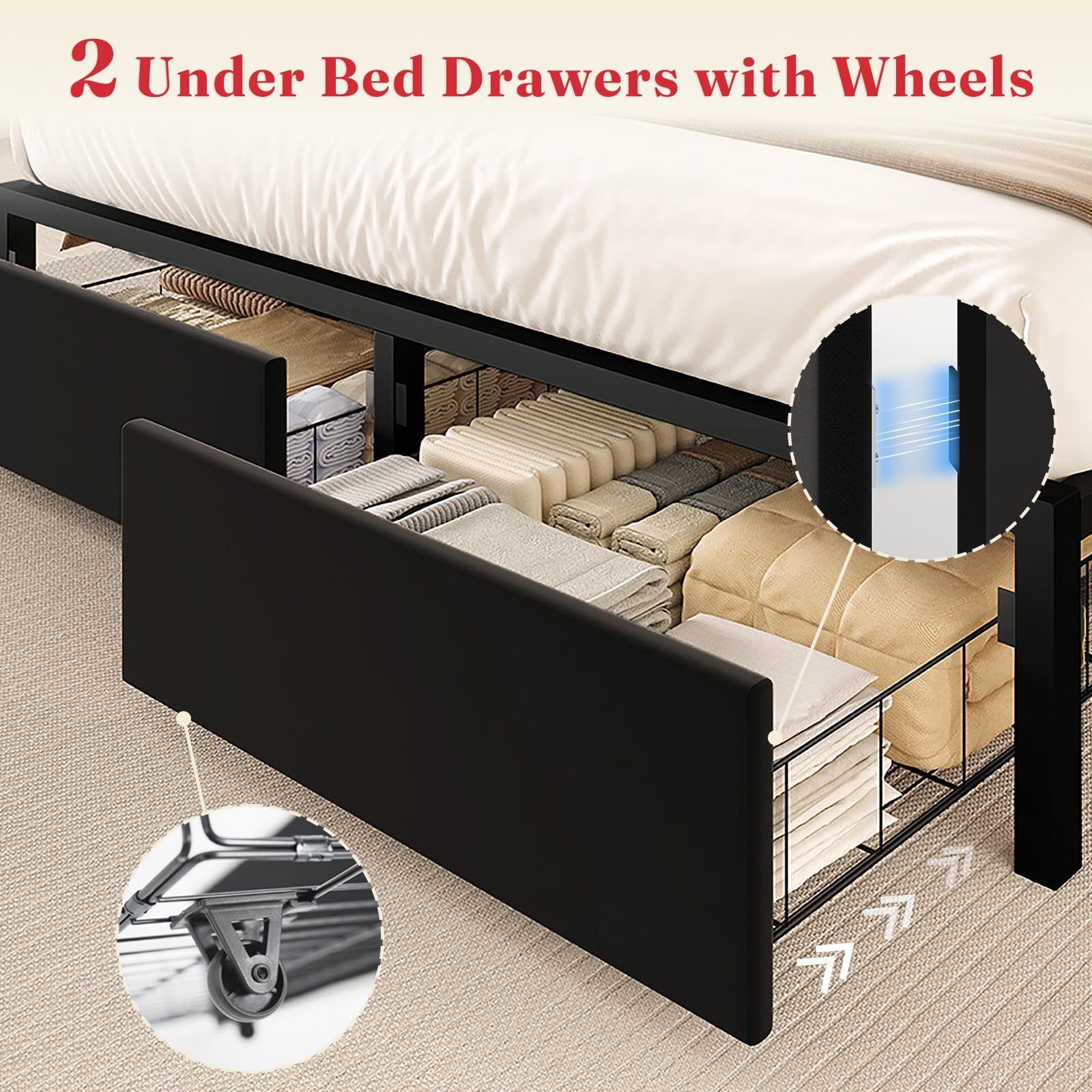 LED Platform Bed Frame with Storage Headboard & Charging Station