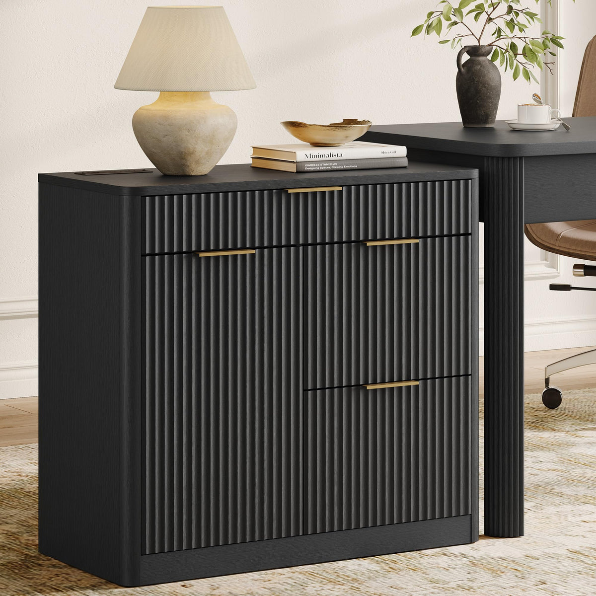 3-Drawer Filing Cabinet with Power Outlets