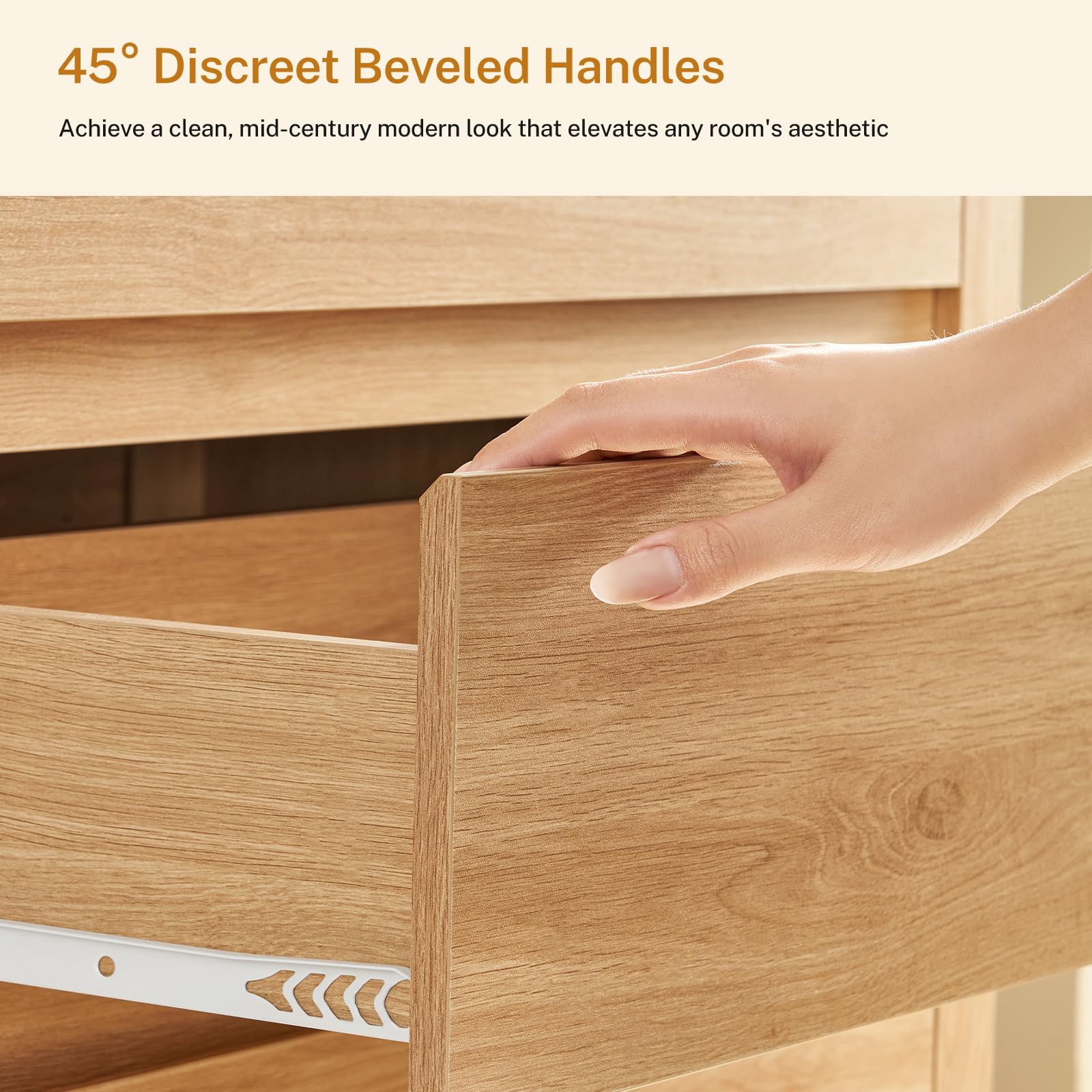 TEENFON 55" Dresser for Bedroom with 6 Drawers, Modern Dressers & Chests of Drawers with Metal Handles, Wooden Dresser TV Stand, Bedroom Dressers, for Bedroom, Hallway, Natural