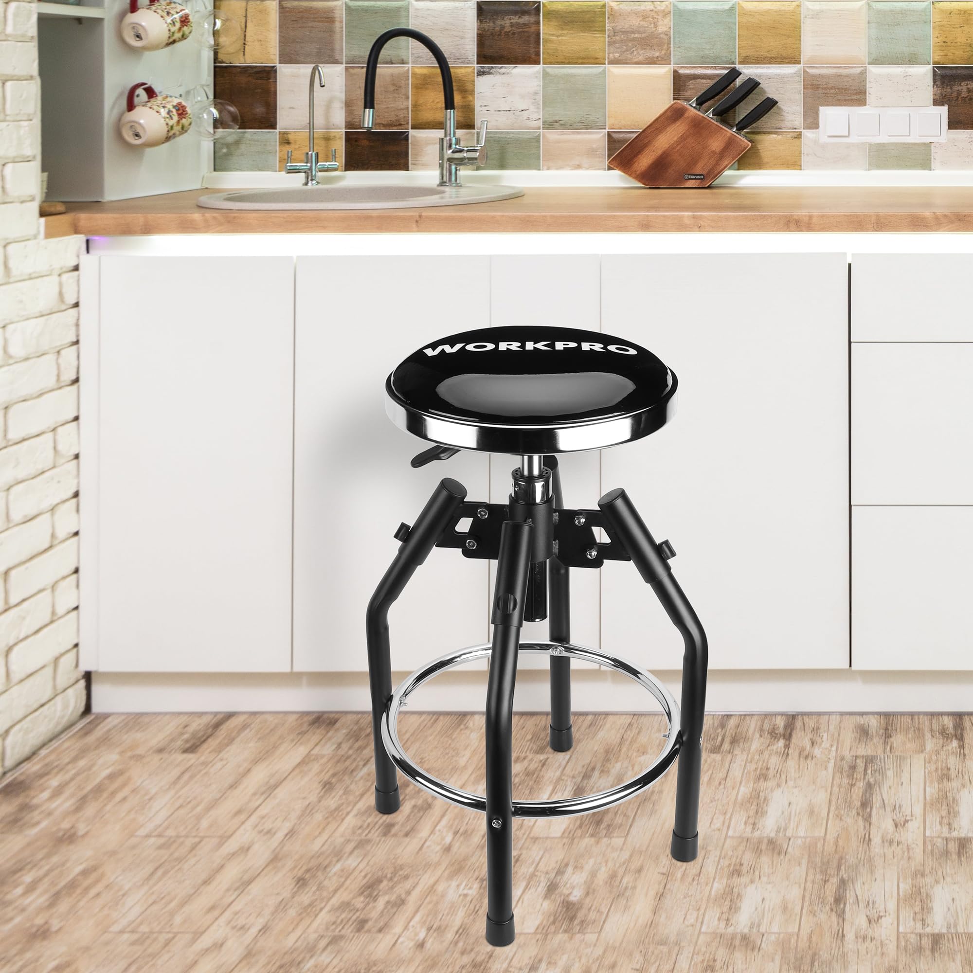 WORKPRO Heavy Duty Adjustable Hydraulic Shop Stool,Garage Bar Stool, 29in to 33.86in, 330-Pound Capacity, Black