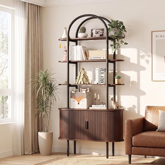Arched Bookshelf with Tambour Cabinet