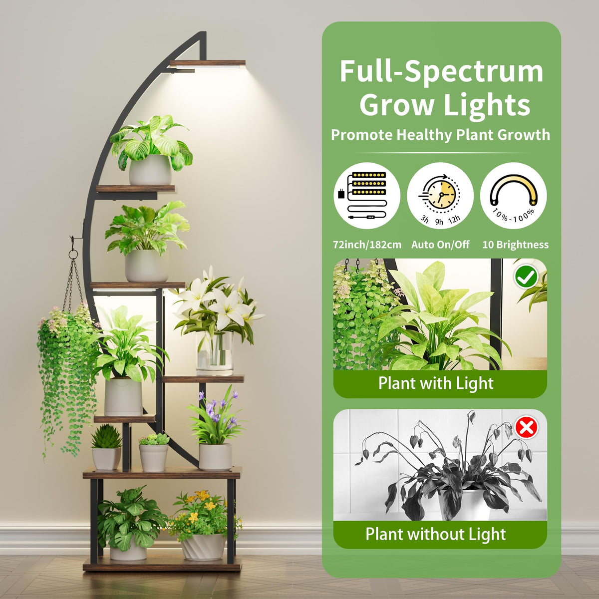 BACEKOLL Plant Stand with Grow Lights 2 Pack Tall Indoor Plant Shelf 64"