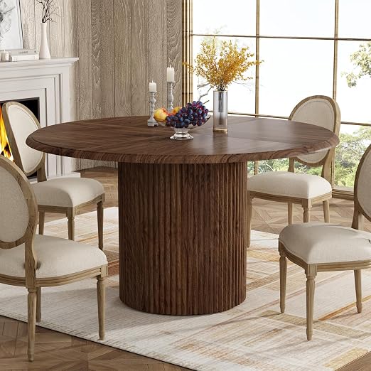 47" Round Dining Table for 6, Farmhouse Pedestal Base