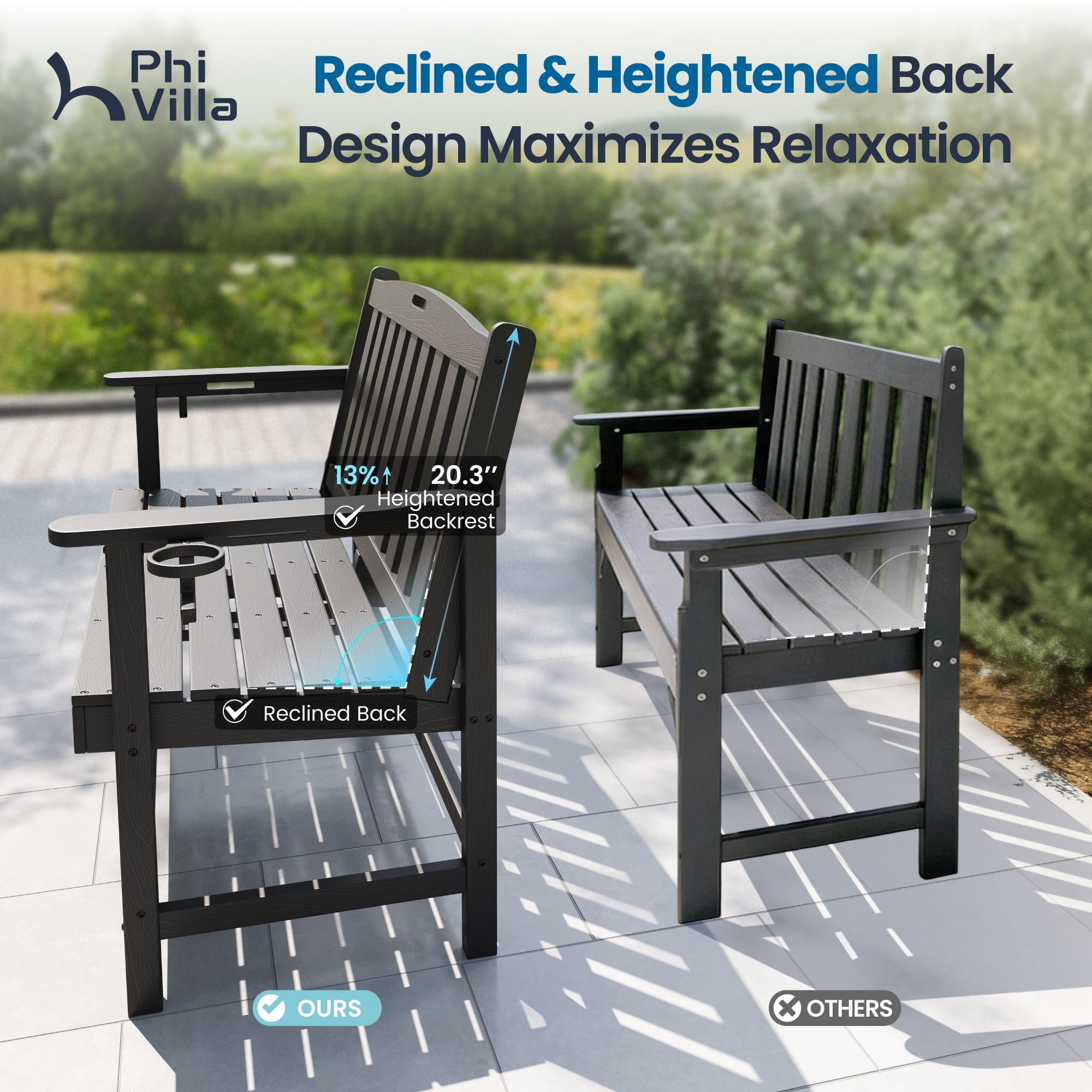 HDPE Outdoor Bench – Woodgrain, 2-3 Seater, 700 lbs, Weatherproof