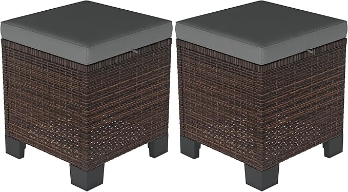 Outdoor Wicker Ottoman Set of 2