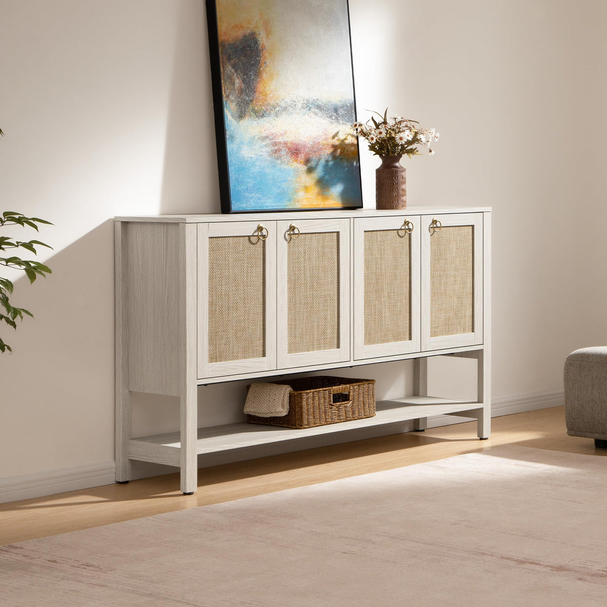 Rattan-Textured Sideboard Cabinet