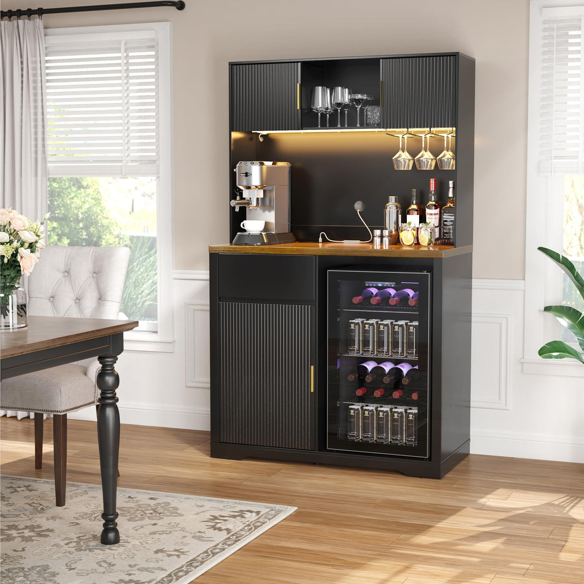Fluted Bar Cabinet with Fridge Space