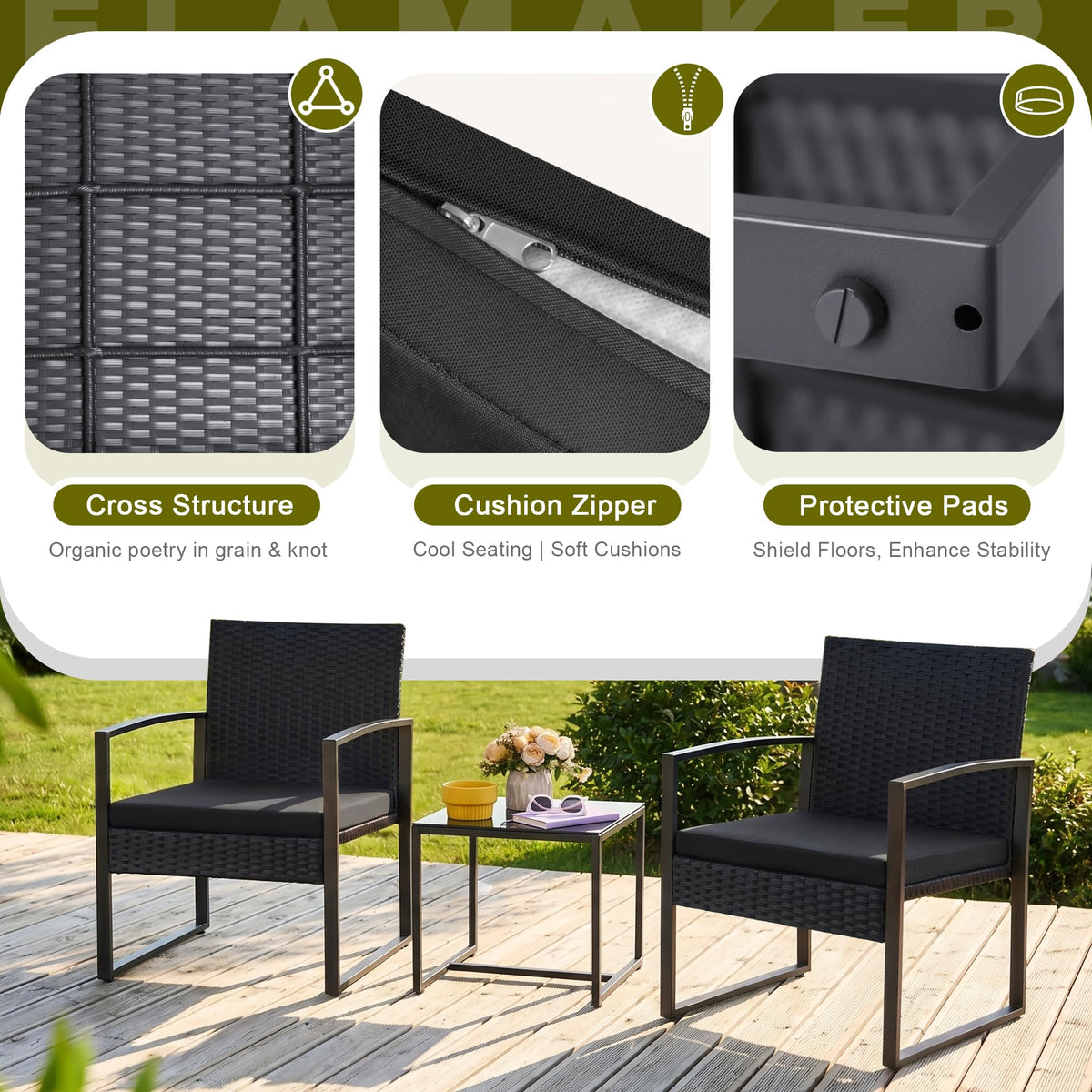 3-Piece Wicker Patio Bistro Set