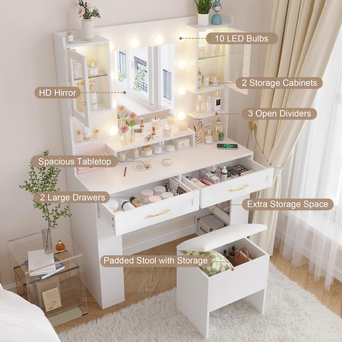 Vanity Desk with LED Mirror