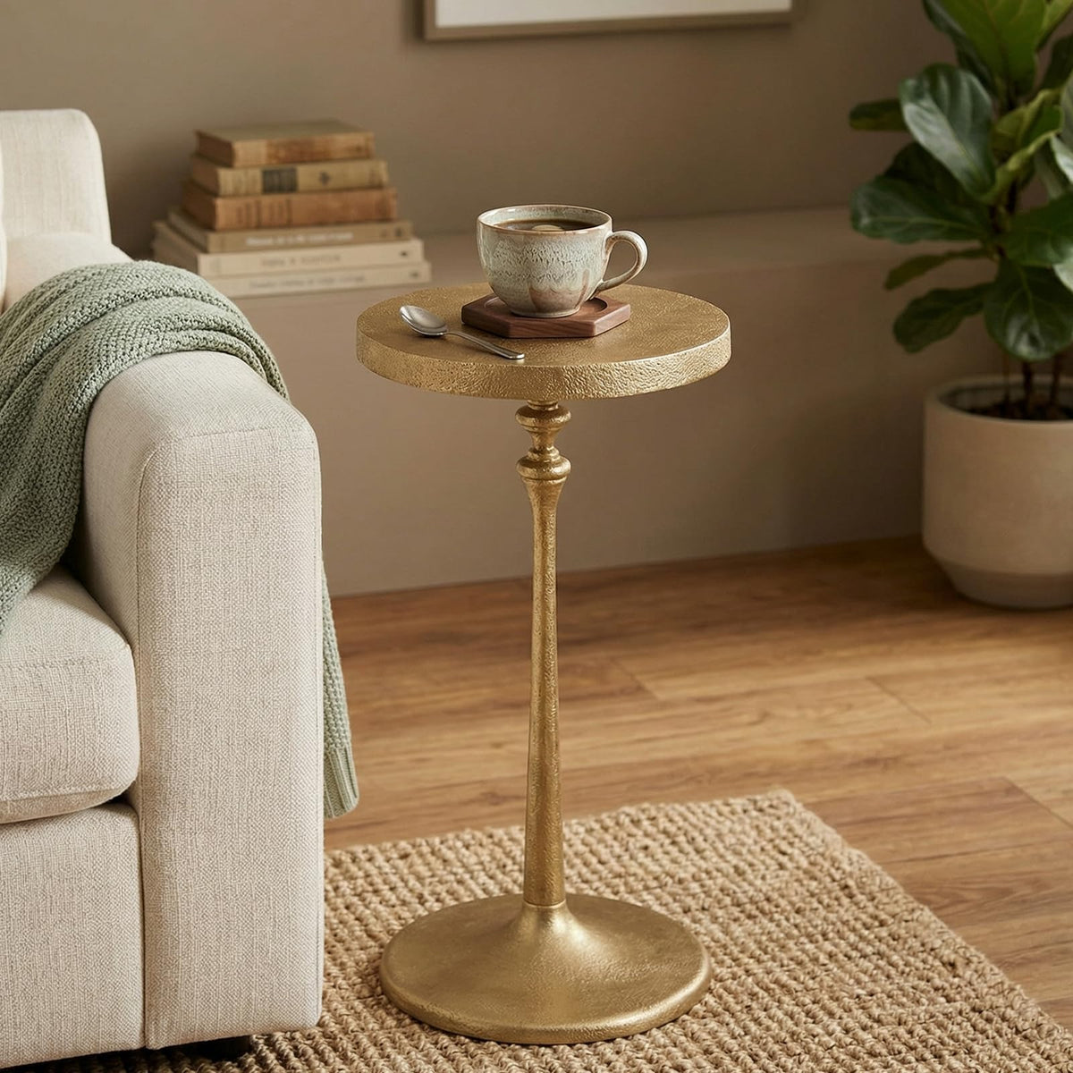 SUJUN Vintage Brass Cast Iron Side Table Round Accent Table for Living Room