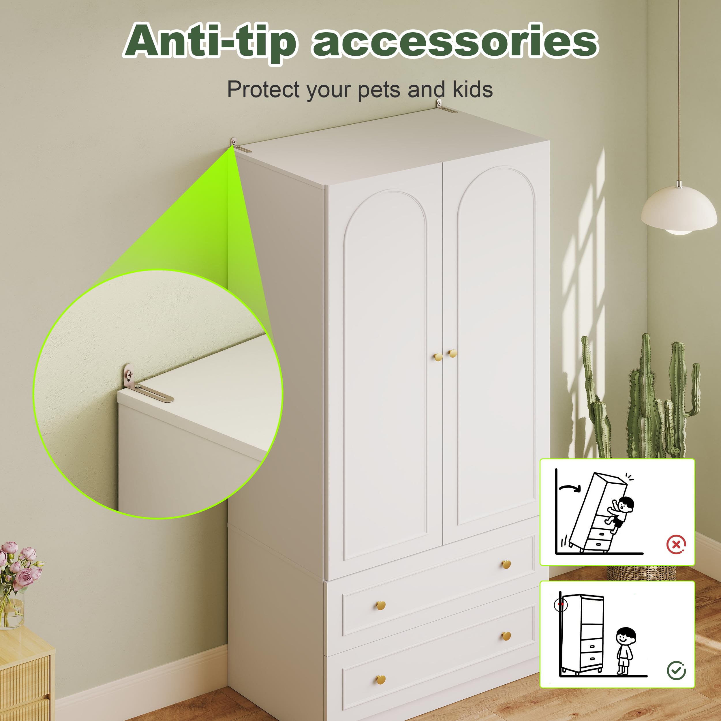 Wooden Armoire Wardrobe Closet with 2 Doors & 2 Drawers