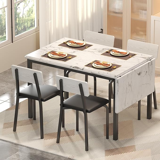 Extendable Dining Table Set with 4 Upholstered Chairs