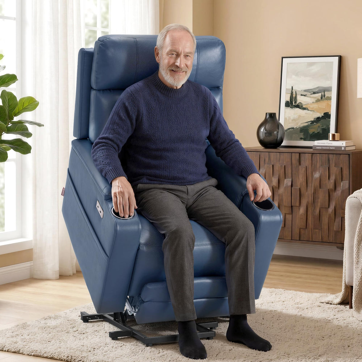 Blue Dual Motor Power Lift Recliner