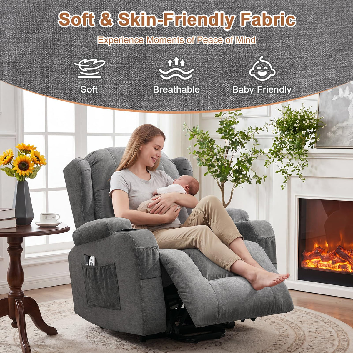 Diluvan Power Lift Recliner Chair for Elderly with Massage and Heat,Grey