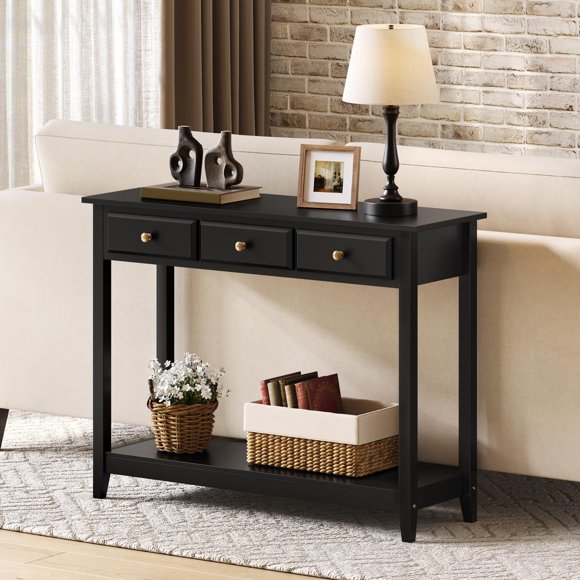 Console Table with 3 Drawers & Storage Shelf