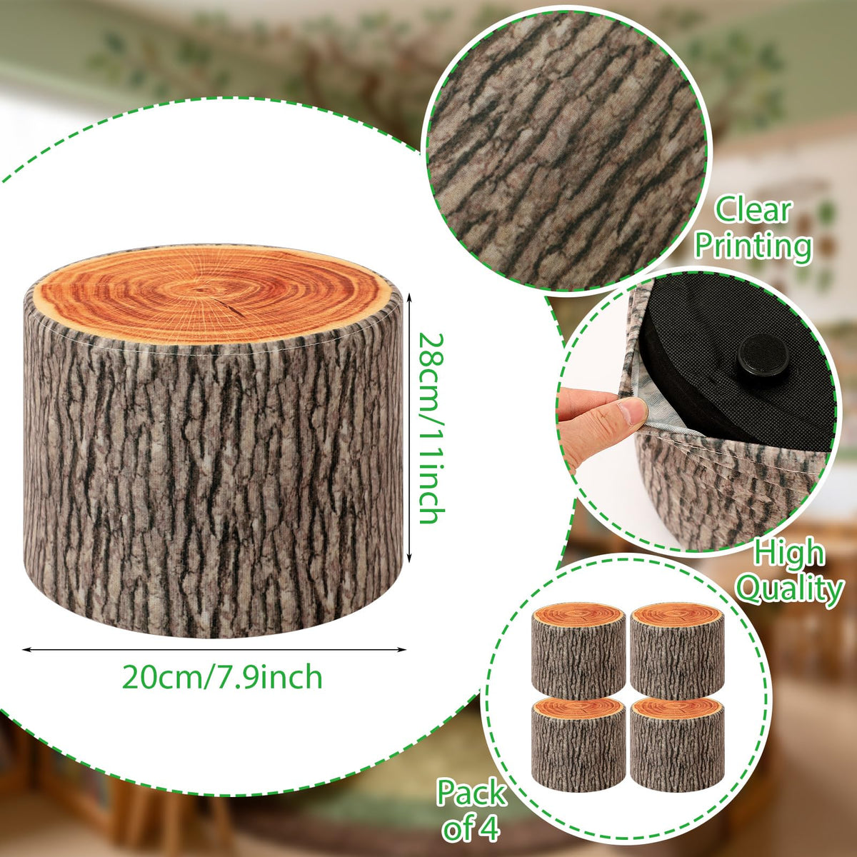 Leinuosen 4pcs Tree Stump Stool Round Throw Pillow Floor Cushion, 11 x 7.9"