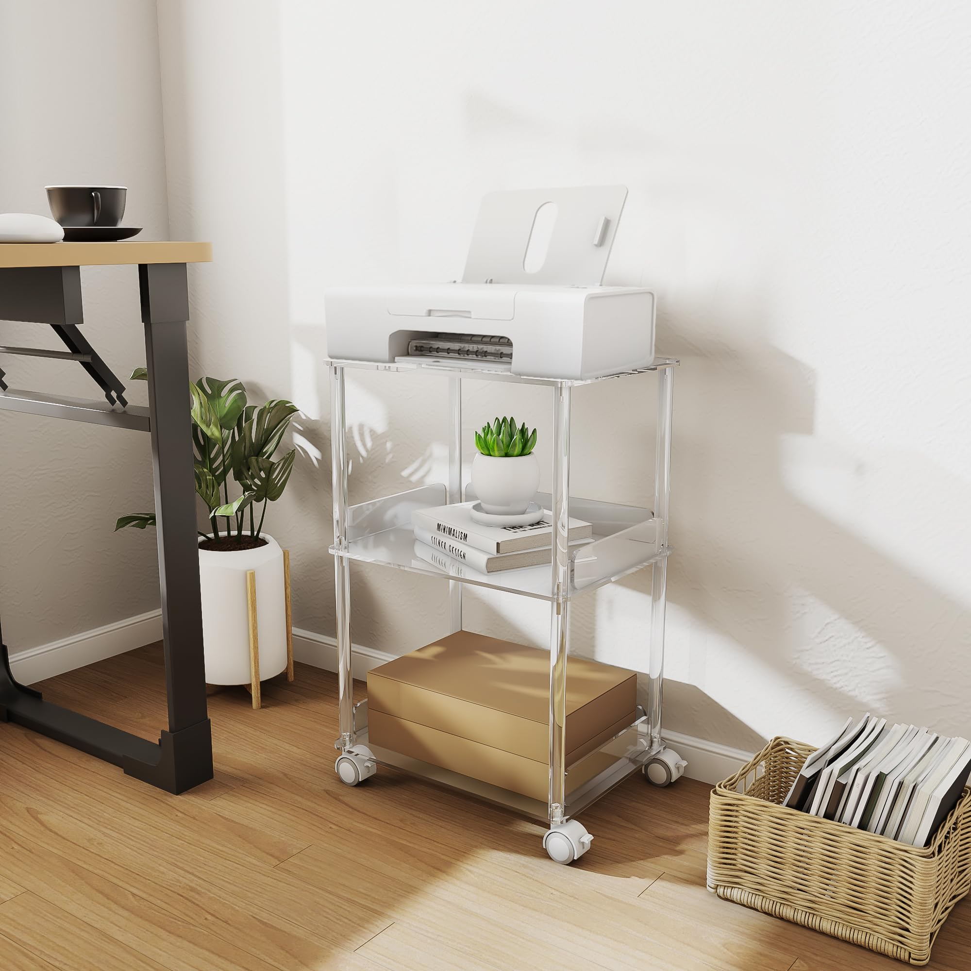 3-Tier Acrylic Printer Stand with Lockable Wheels