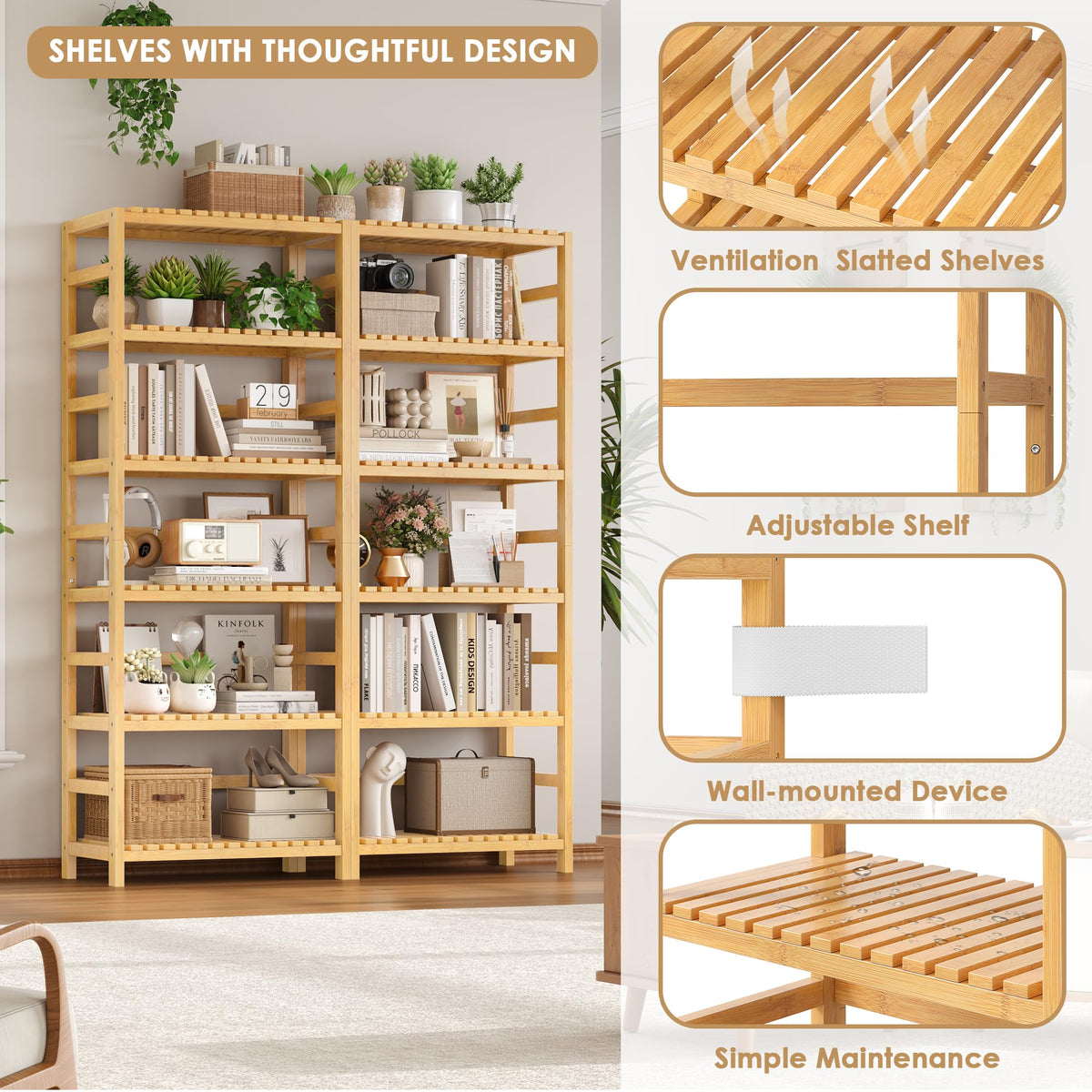 6-Tier Adjustable Bamboo Shelf