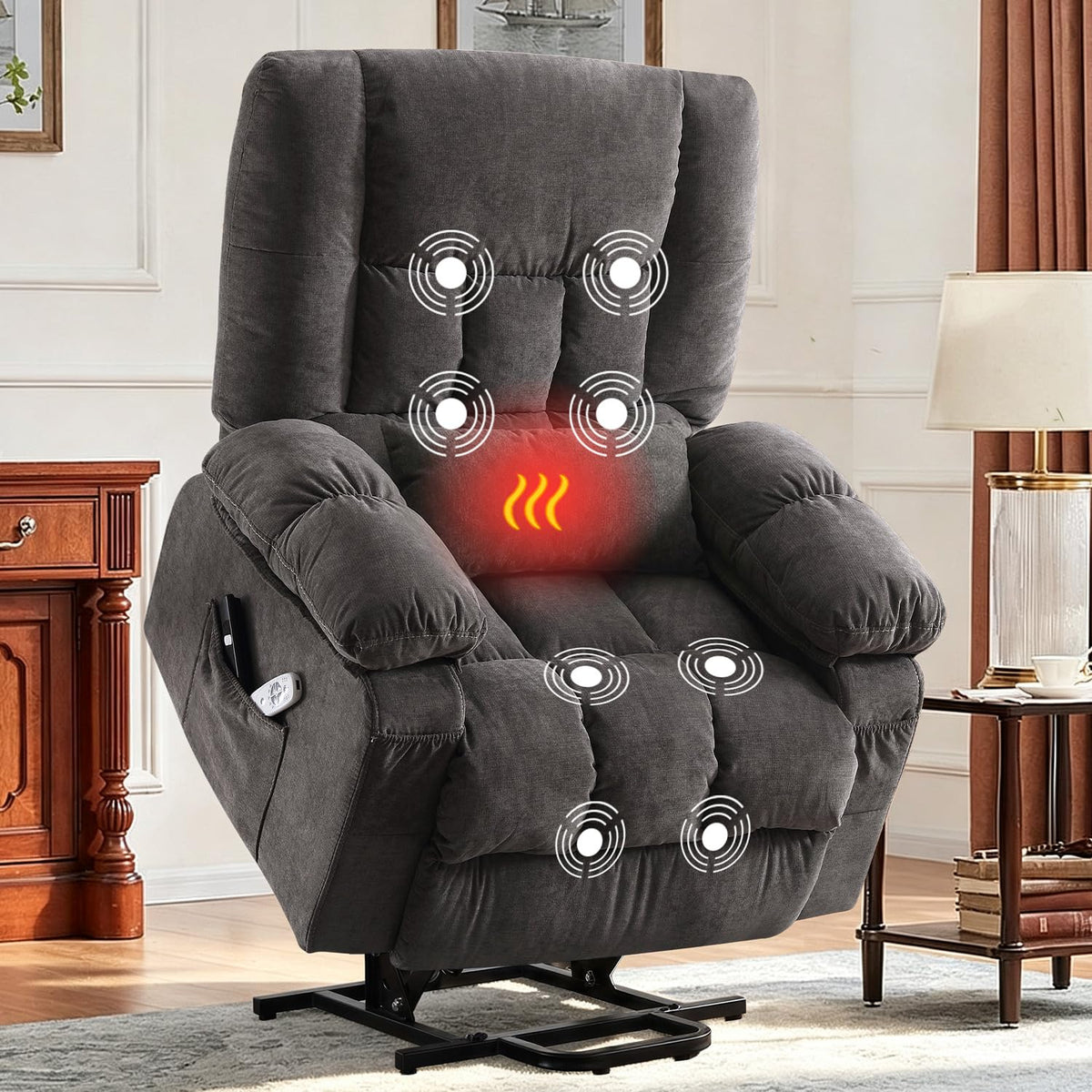 BOSMILLER Power Lift Recliner Chair with Massage and Heat for Elderly,Electric Lift Chair with USB Charging Runction and Side Pockets, Suitable for Living Rooms and bedrooms,Grey