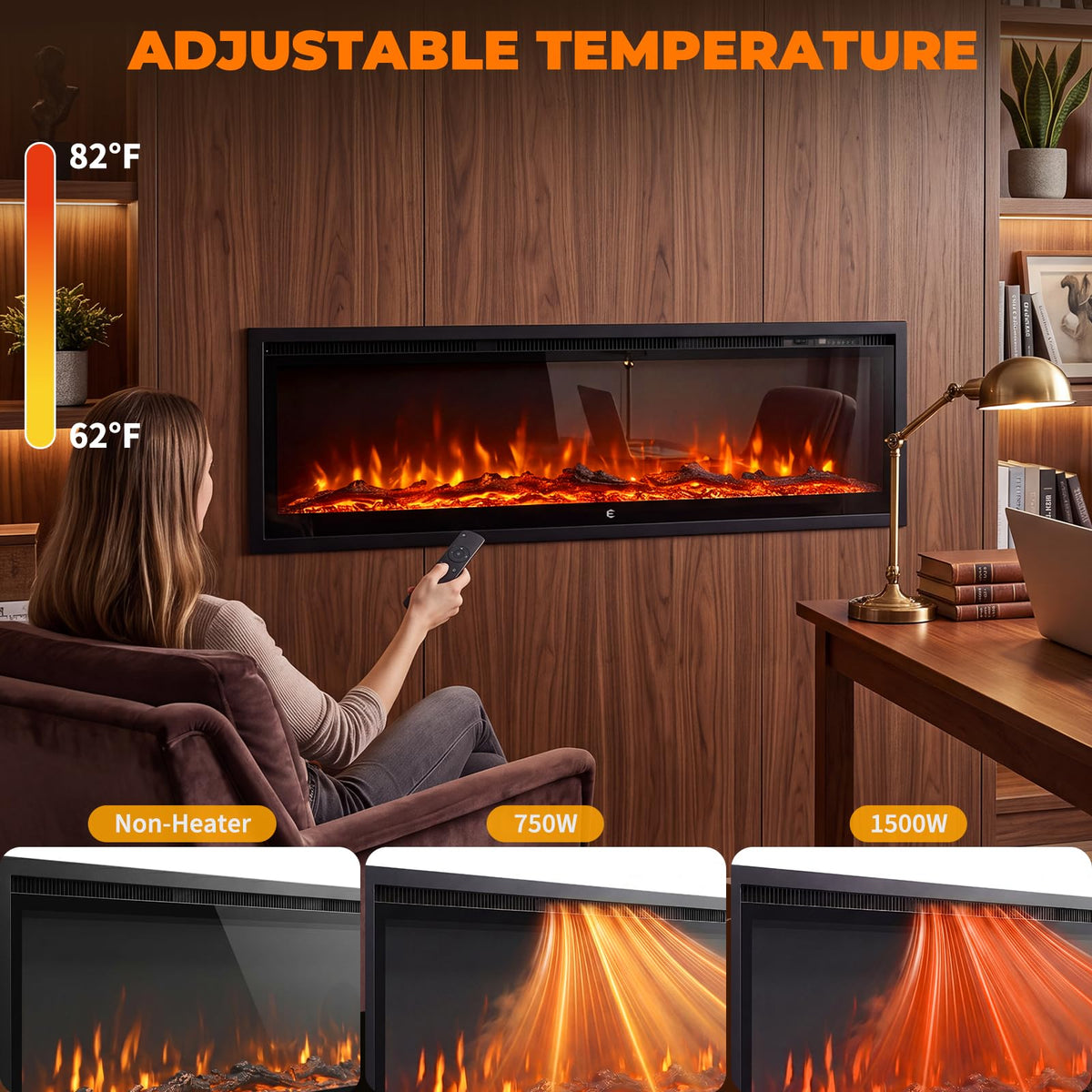 BINMIT 70 Inch Smart Electric Fireplace Insert Recessed and Wall Mounted