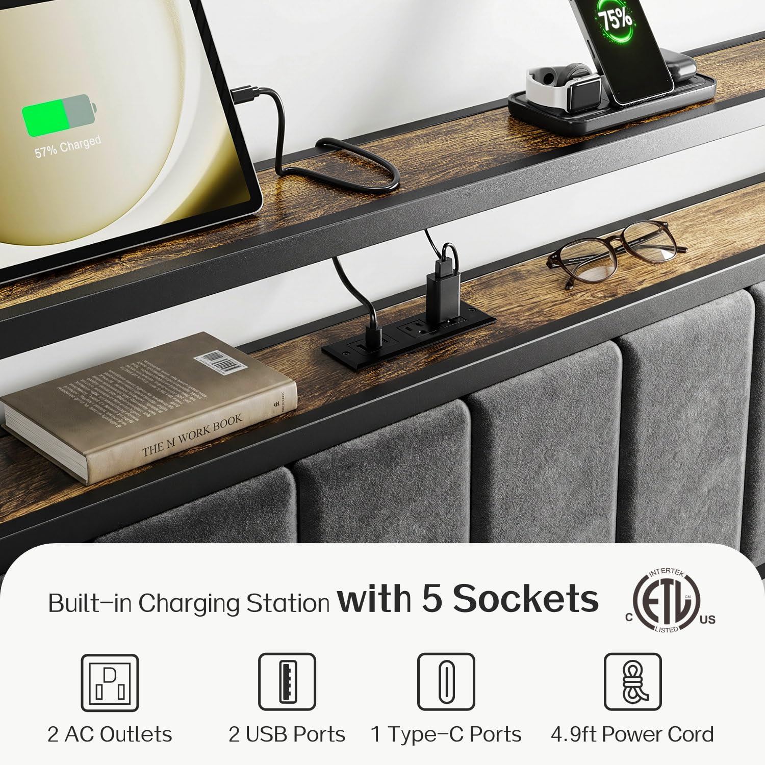 Metal Platform Bed with LED & Charging Station