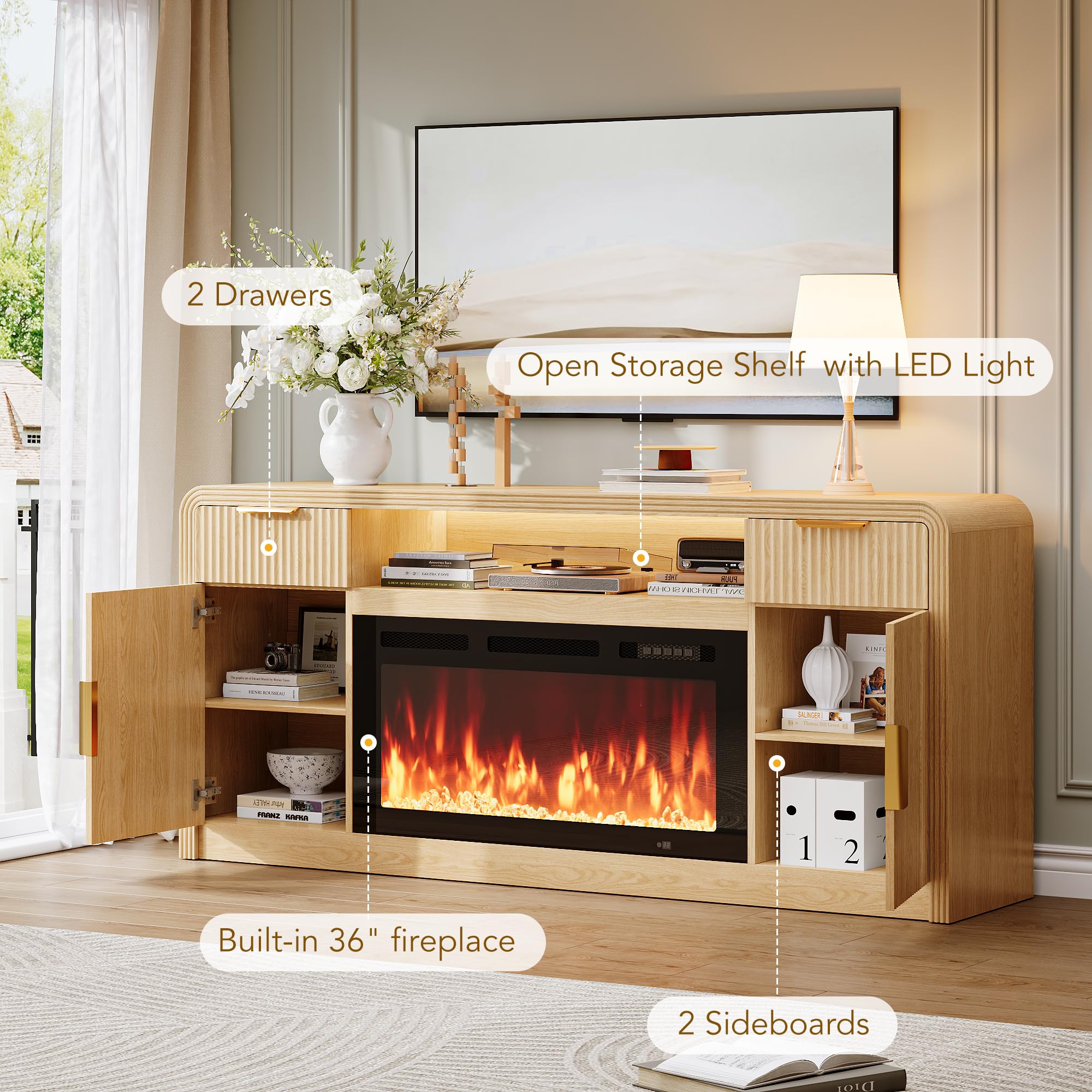 70" Fluted Fireplace TV Stand with Storage