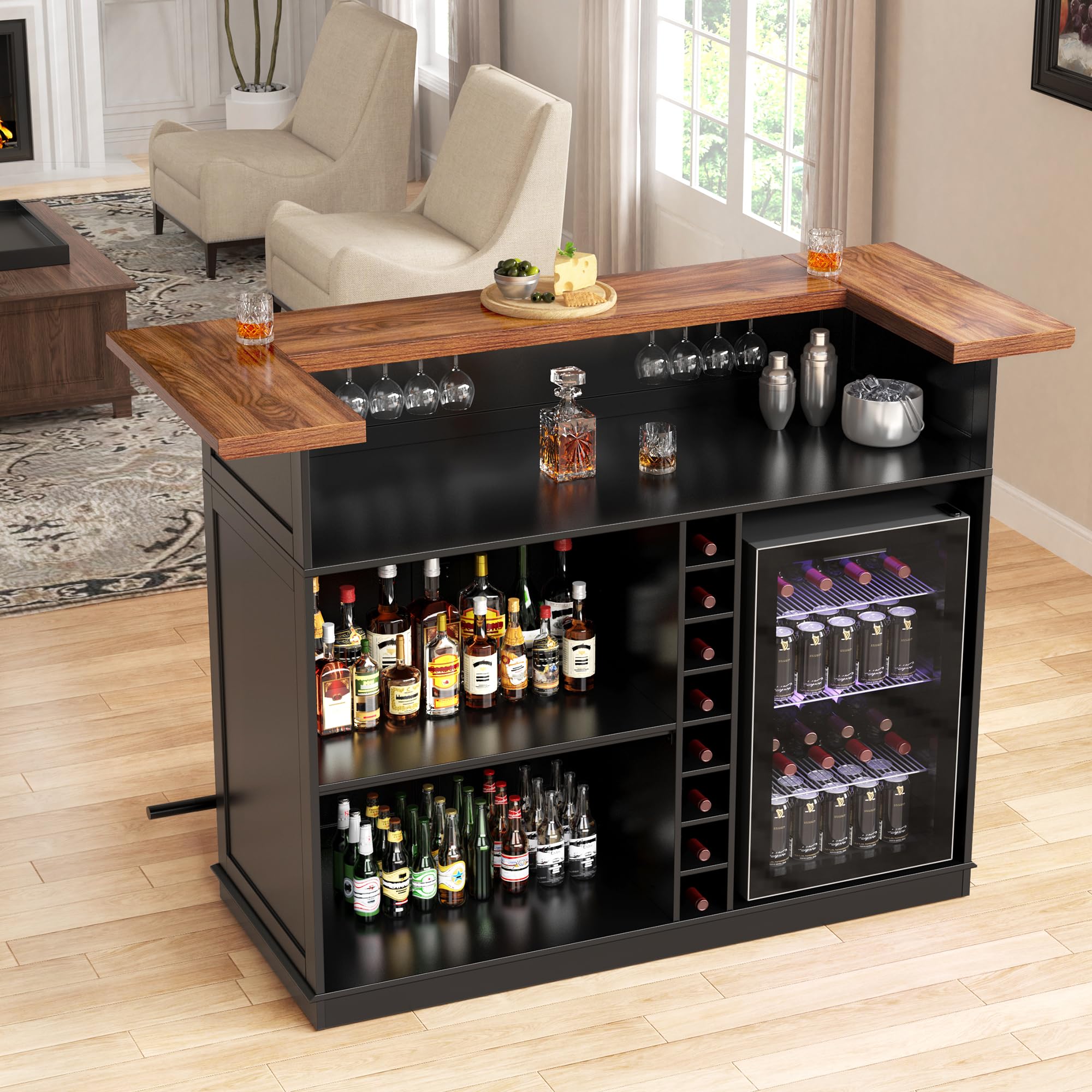 GDLF Home Bar Unit with Fridge Space, U-Shape Liquor Wine Cabinet, 63.1" Mini Bar Table with Storage for Basement or Living Room