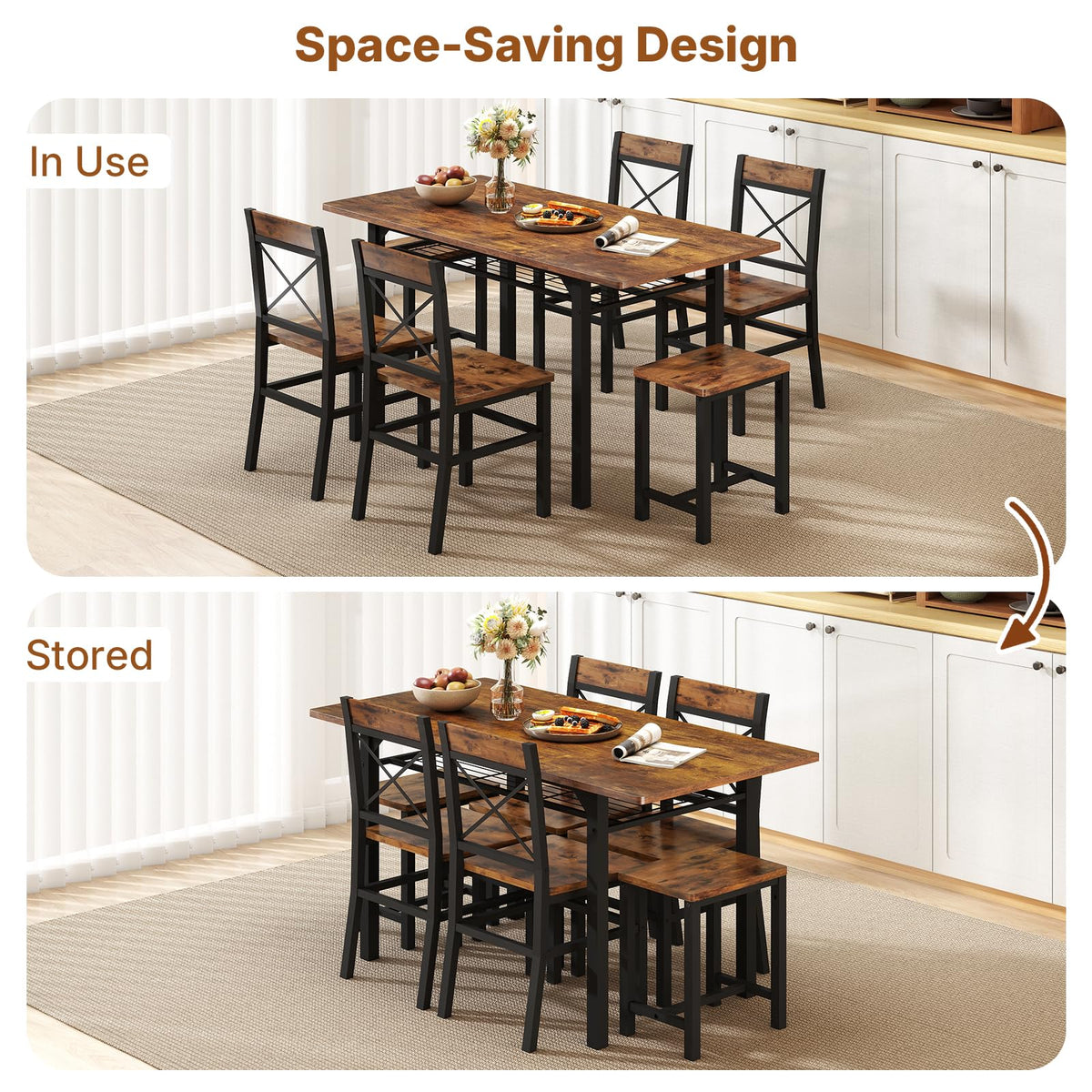 Zevemomo 7-Piece Dining Table Set, Kitchen Table Chairs with Storage Rack