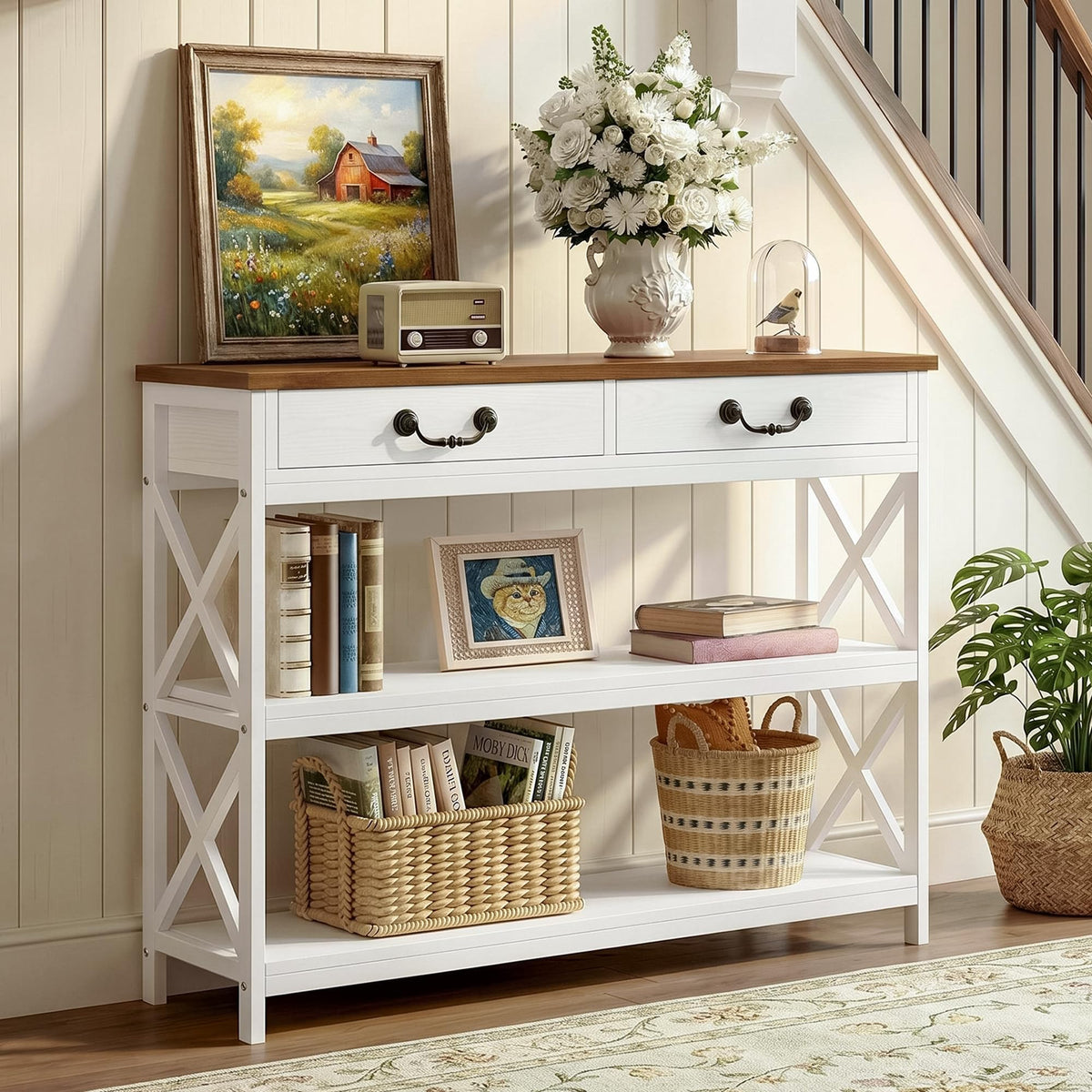 Farmhouse Console Table with Drawers