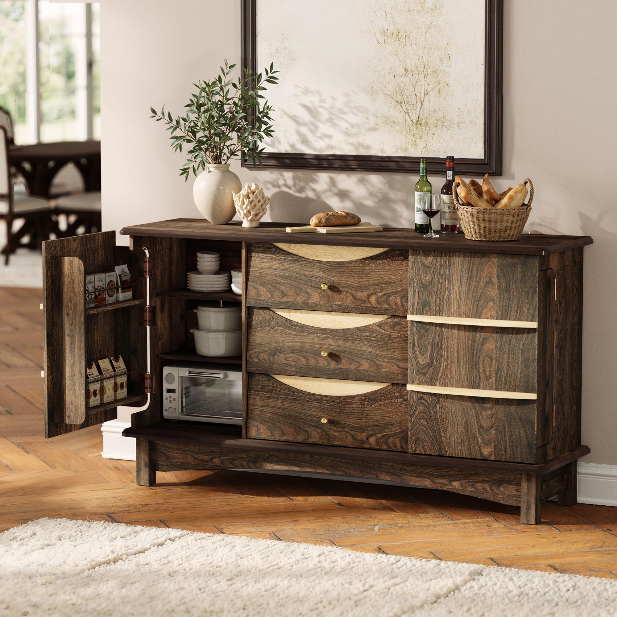 Modern Buffet Cabinet with Drawers & Sliding Tray