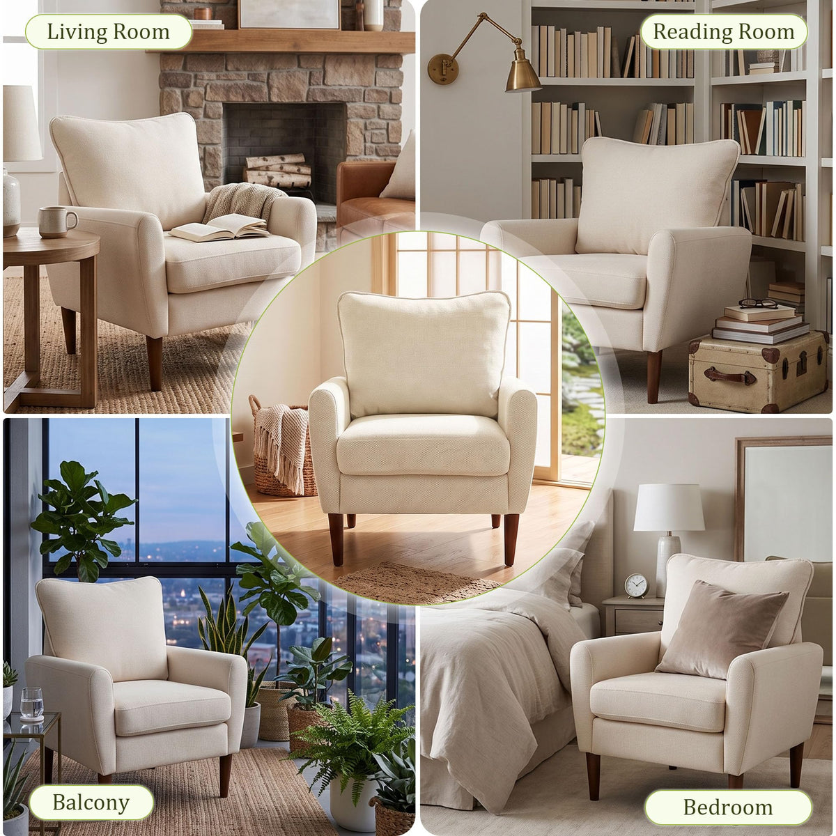 Beige Upholstered Accent Chair