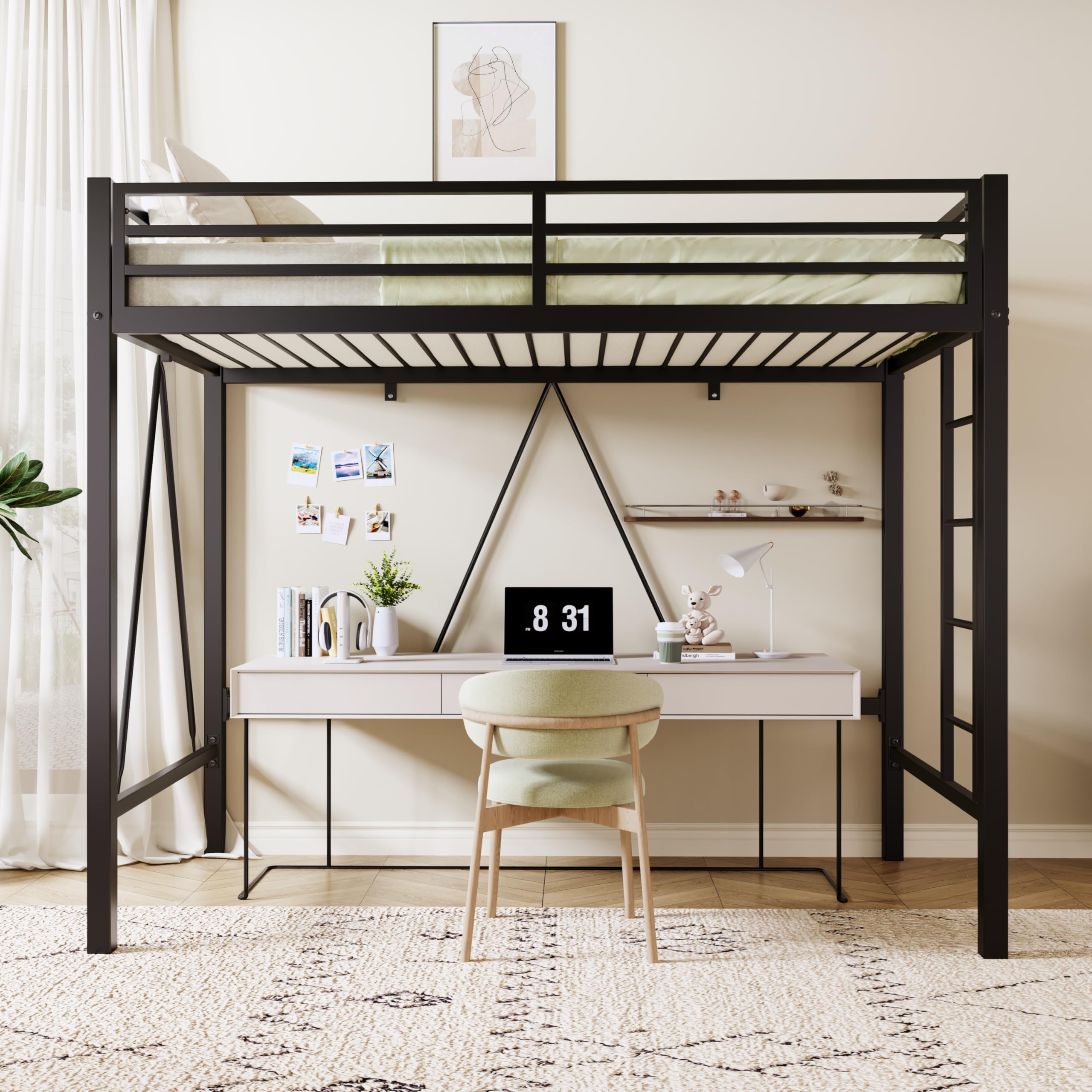 Twin Metal Loft Bed with Guardrail