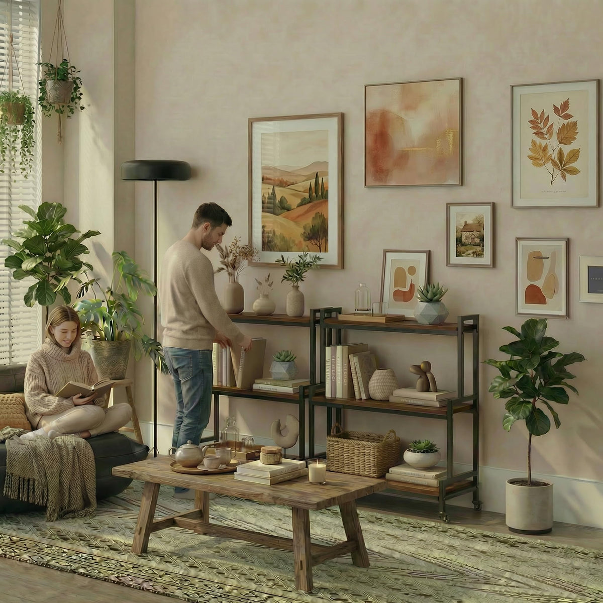 3-Tier Rolling Wood Plant Stand