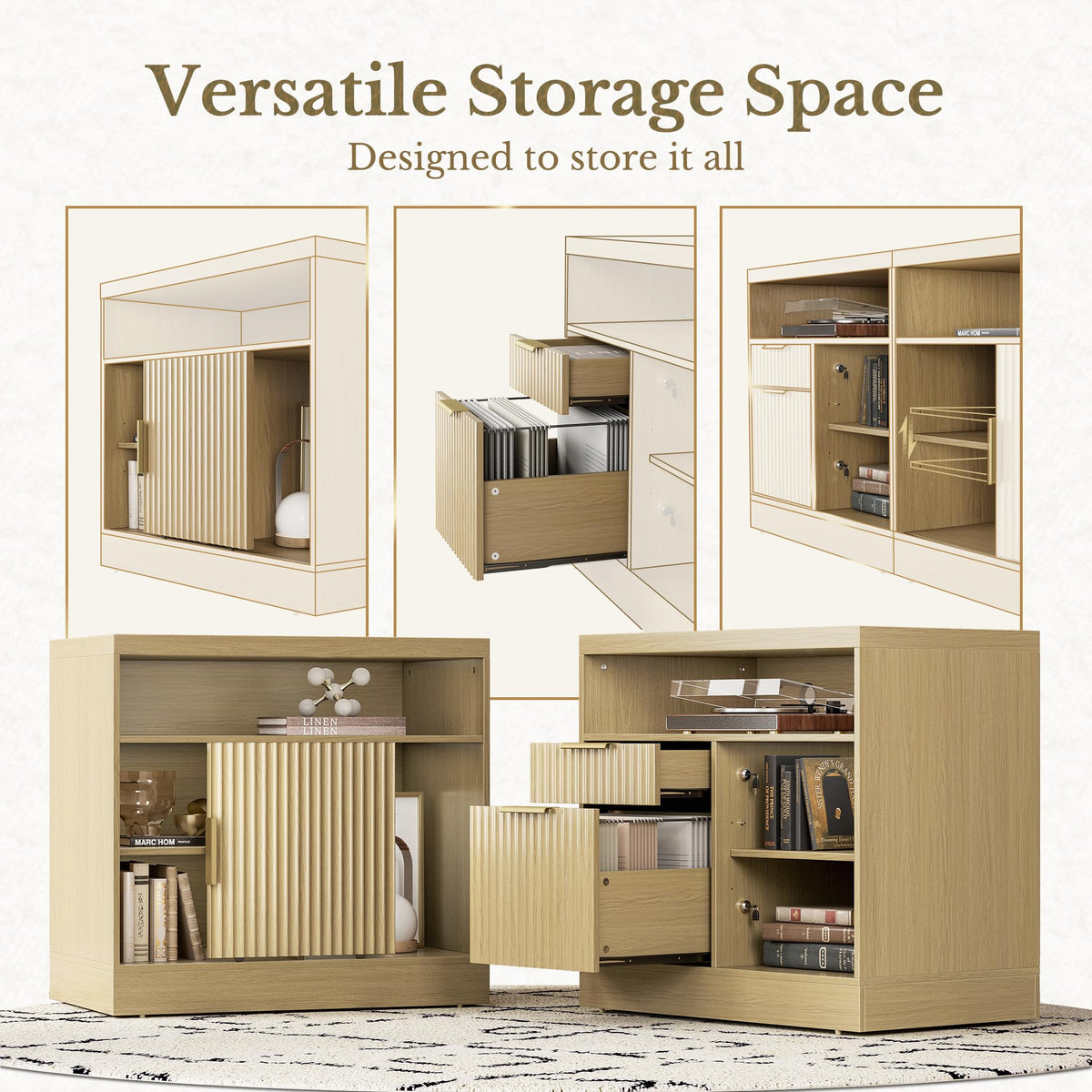 Perledesign 2 Drawer File Cabinet with Lock, Printer Stand, Light Waulnut