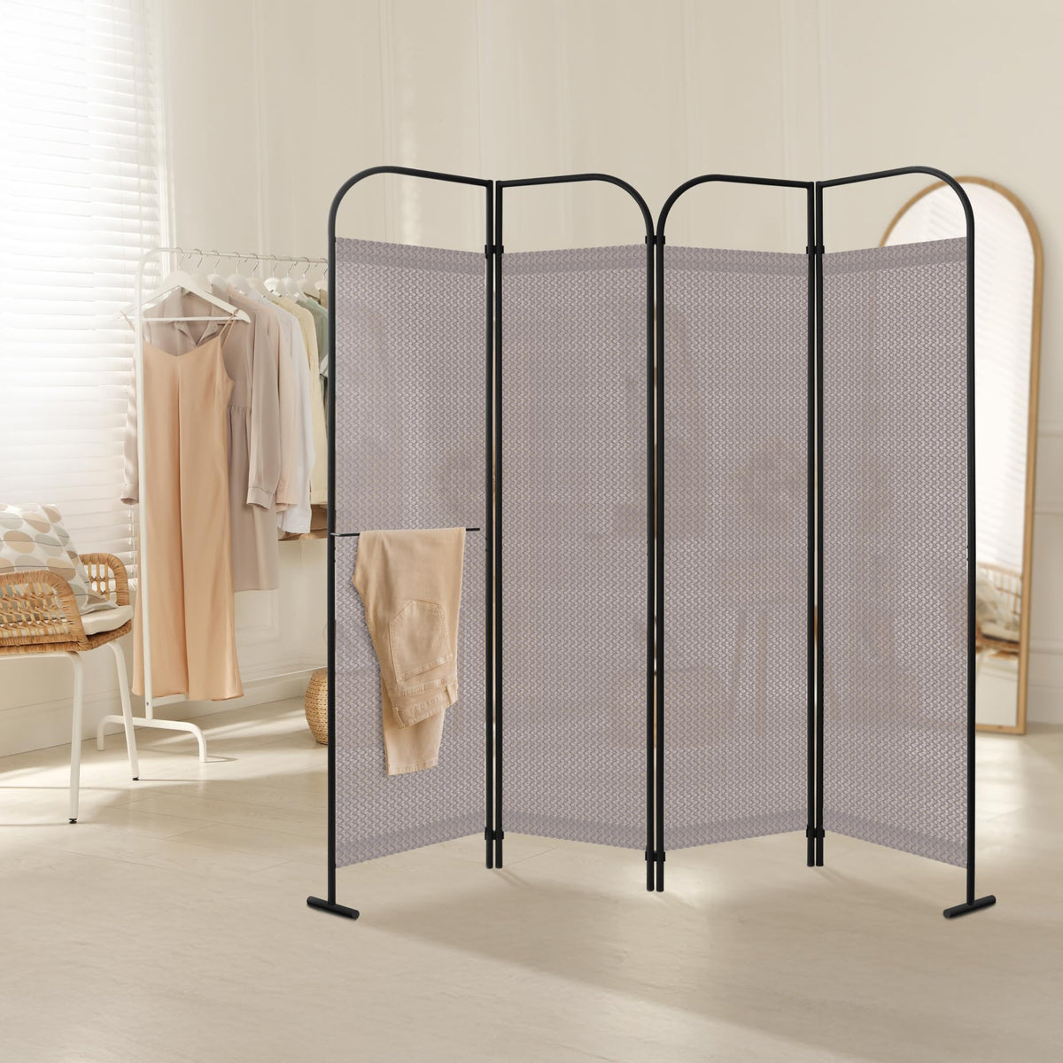 DECOLAB 68" Wide 4 Panel Room Divider, Modern Fabric Partition Panel, Waltz