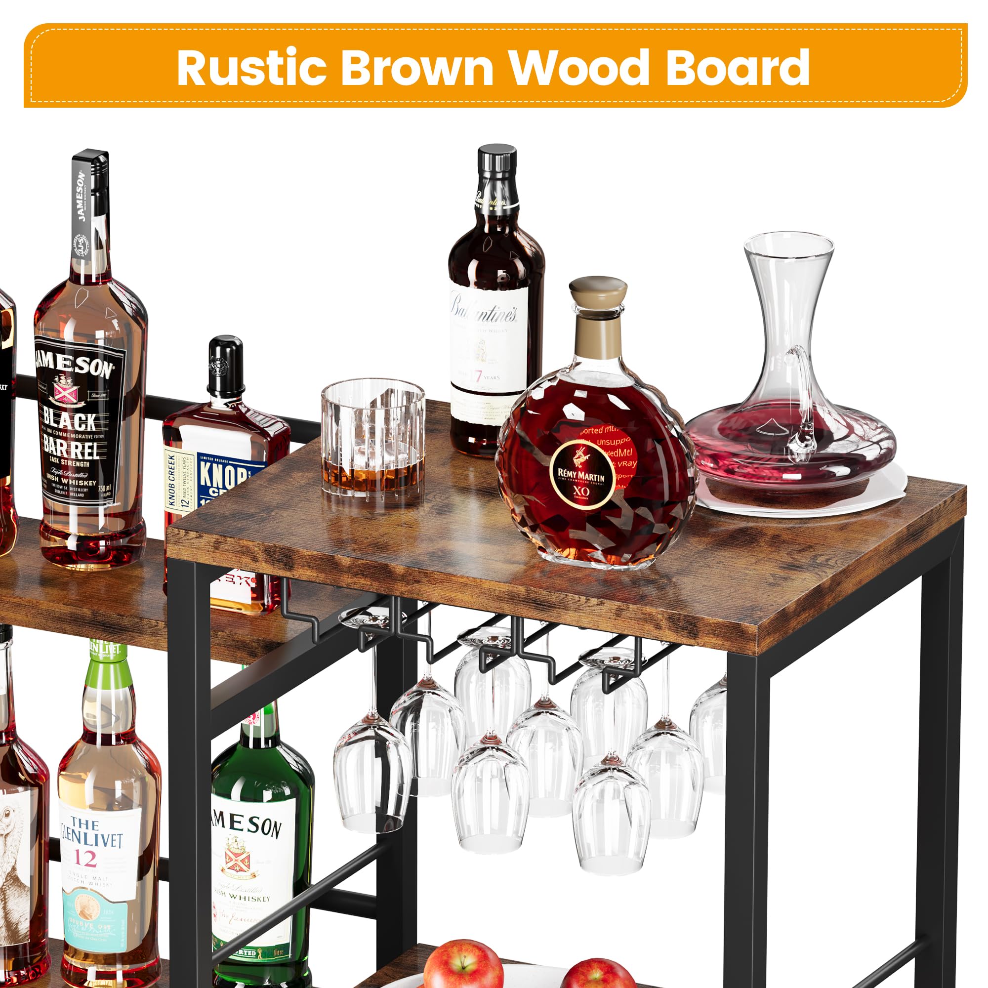 3-Tier Bar Cabinet with Wine Rack & Glass Holder