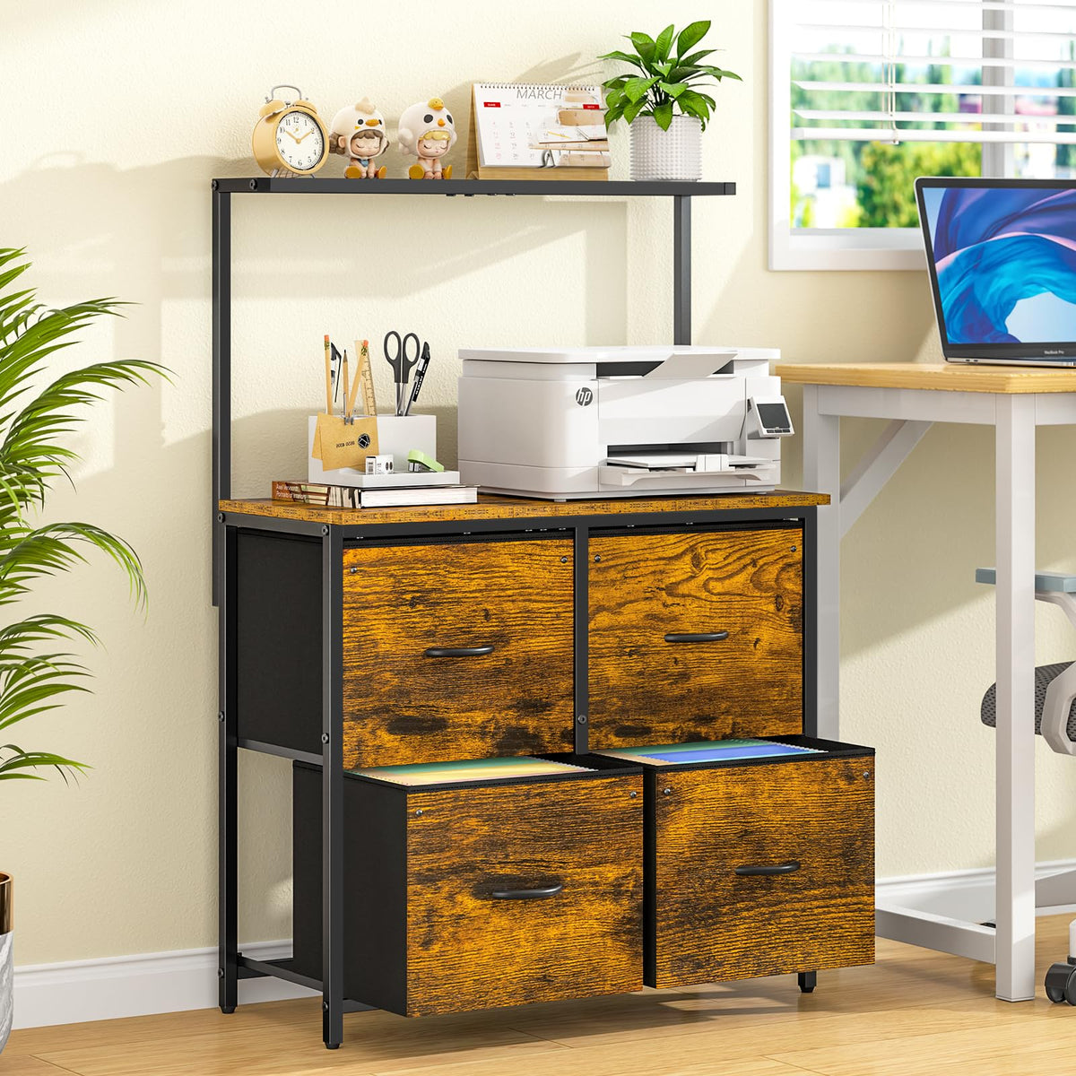 4-Drawer File Cabinet with Printer Stand