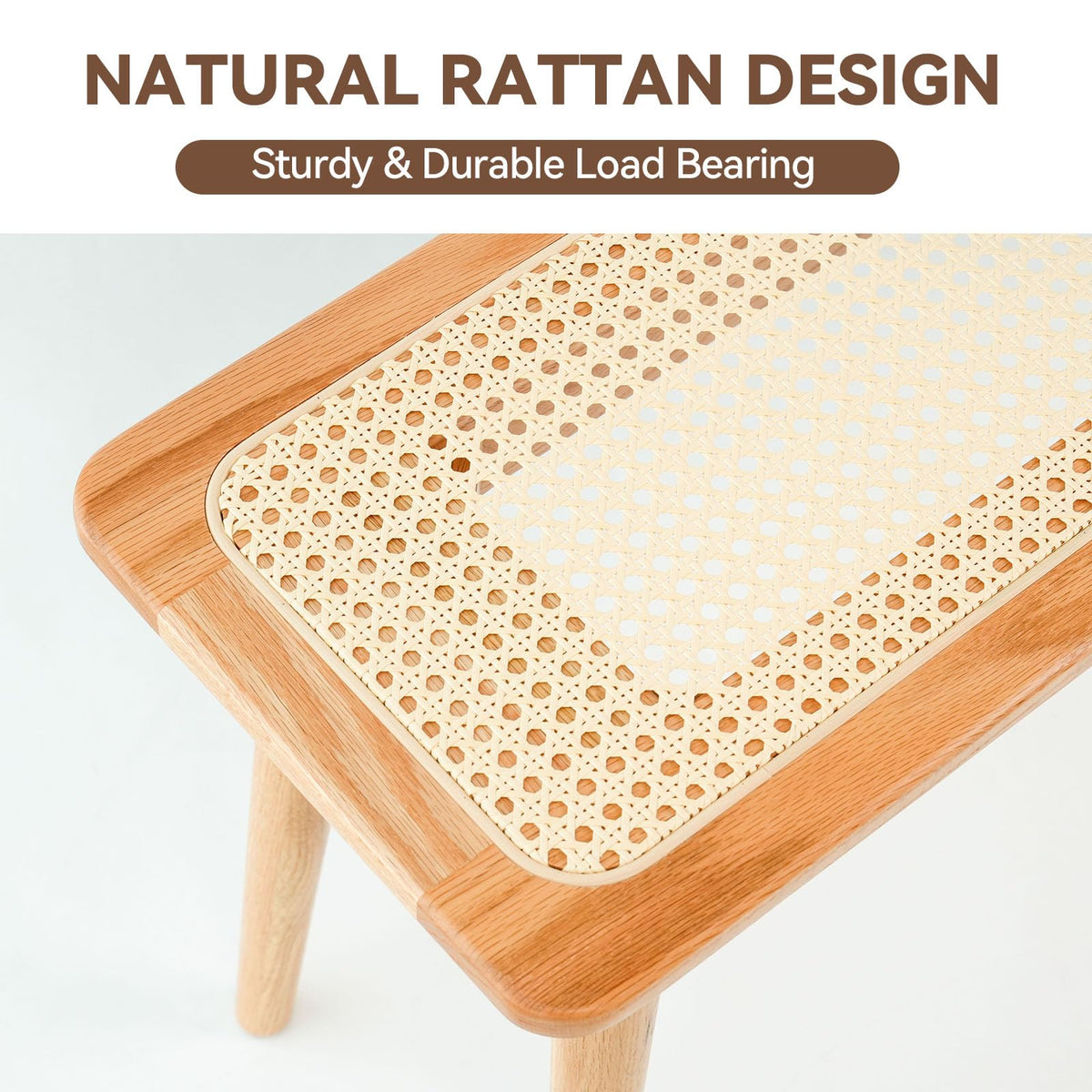 Solid Oak Rattan Bench