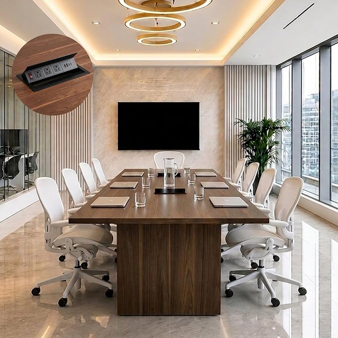 Walnut Conference Table with Power Management