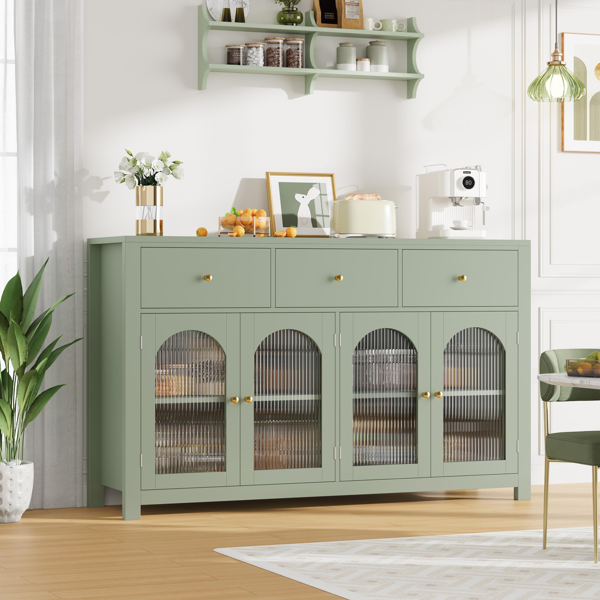 55" Buffet Cabinet with Storage & Fluted Glass Doors
