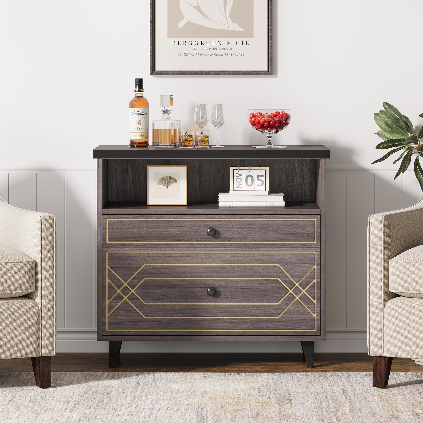 2-Drawer Lateral Filing Cabinet with Open Shelf