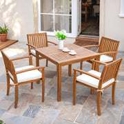 Flamaker 5 Pieces Outdoor Dining Set Acacia Wood Outdoor Table and Chairs