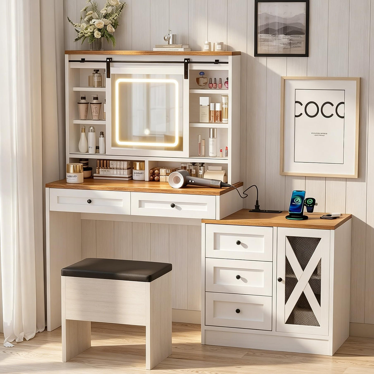 Farmhouse LED Makeup Vanity