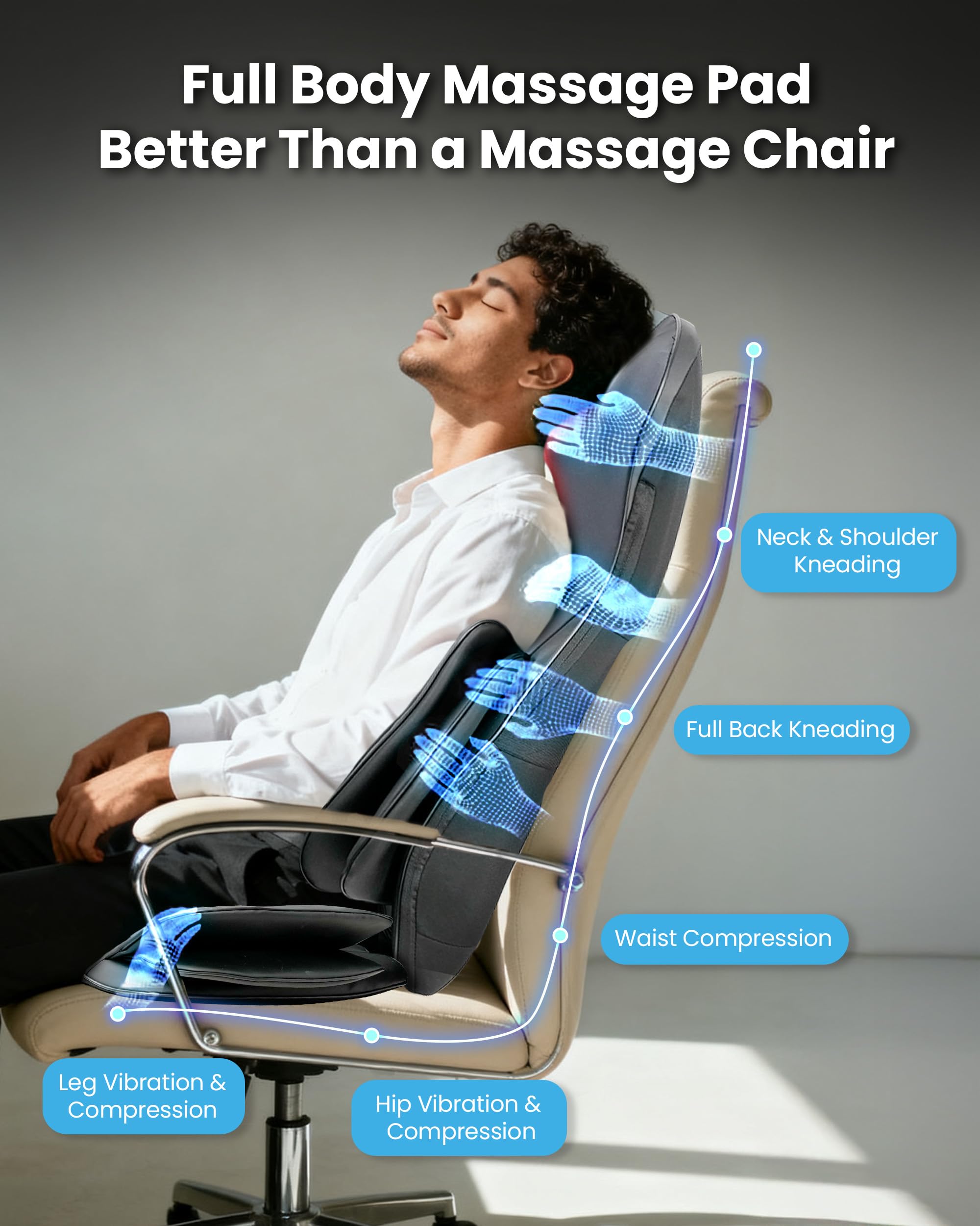 COMFIER Shiatsu Neck & Back Massager with Heat, Full Back Coverage Massage Chair Pad with 4D Kneading & Adjustable Neck Nodes, Waist & Hip Compression, Mother Day Gift for Mom