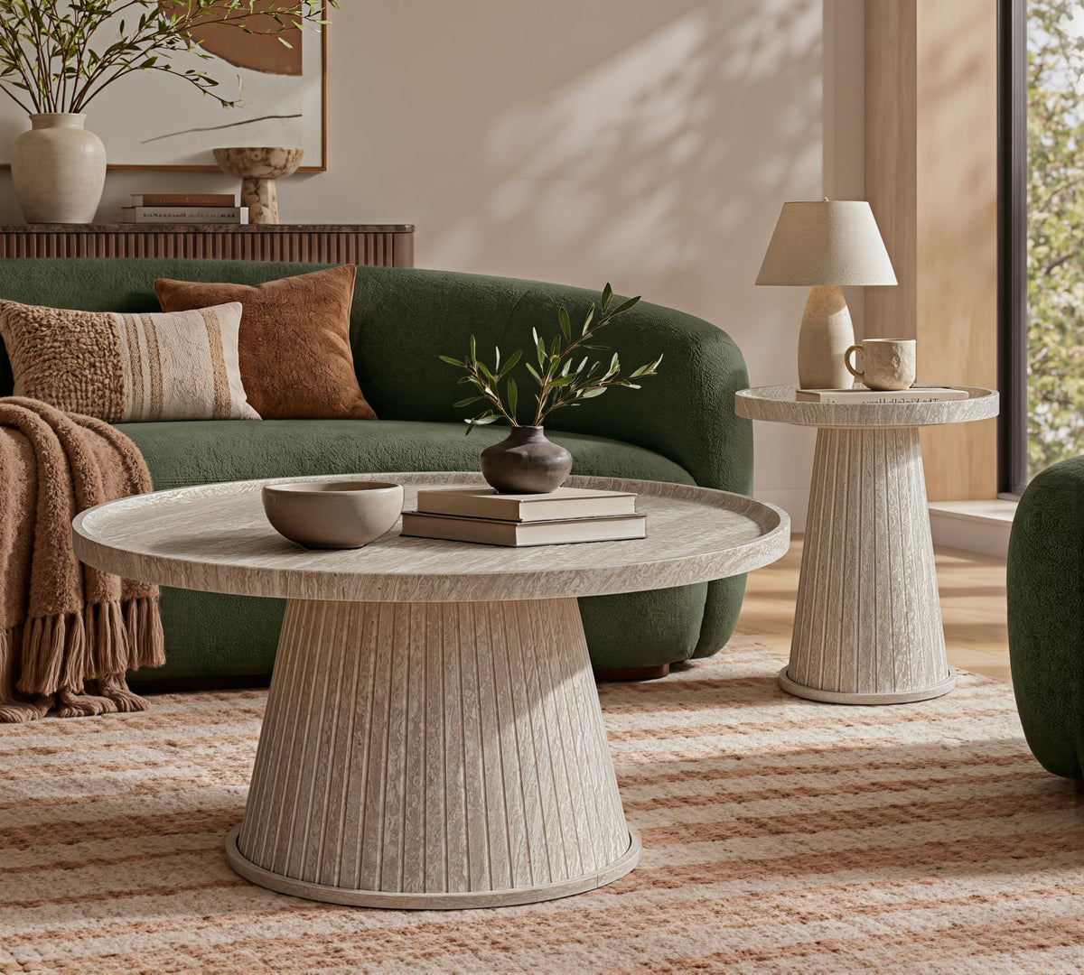 win2win Nesting Coffee Table Set of 2 with Faux Stone Veneer, Stone