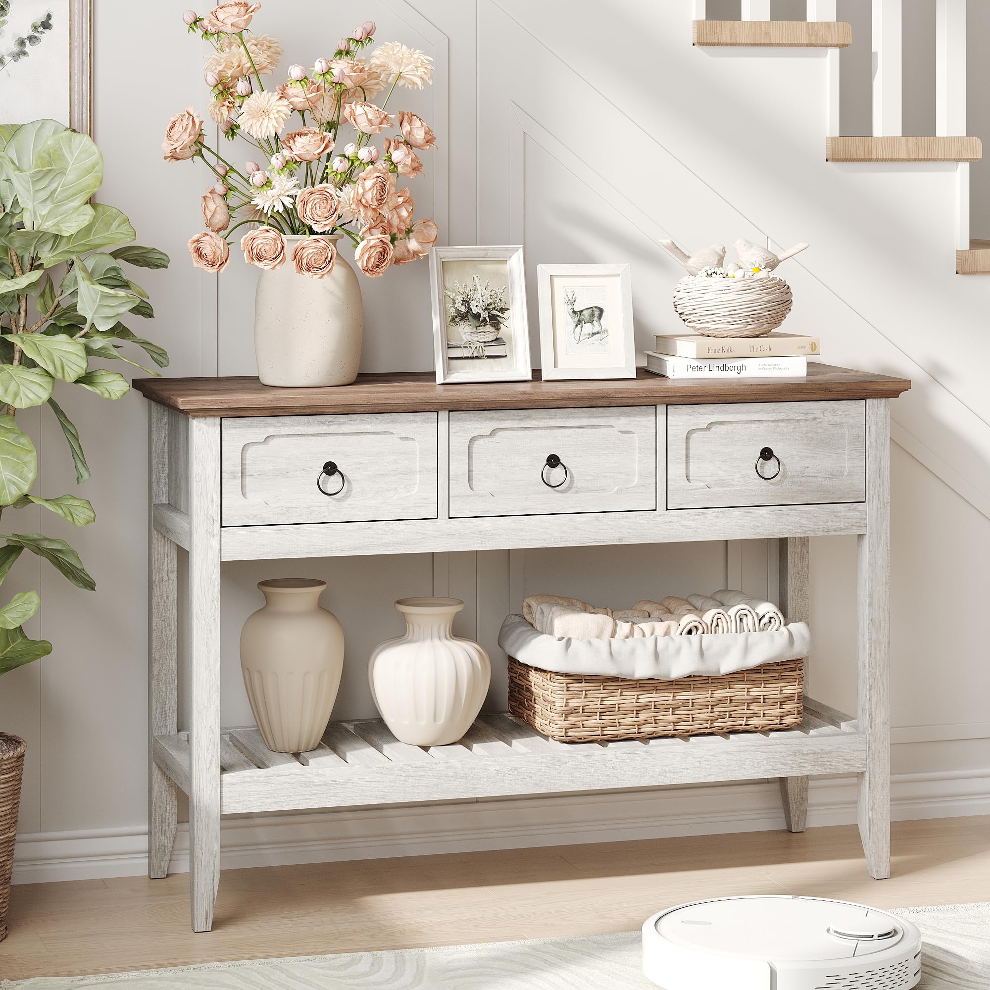 Console Table with Drawers & Open Shelves